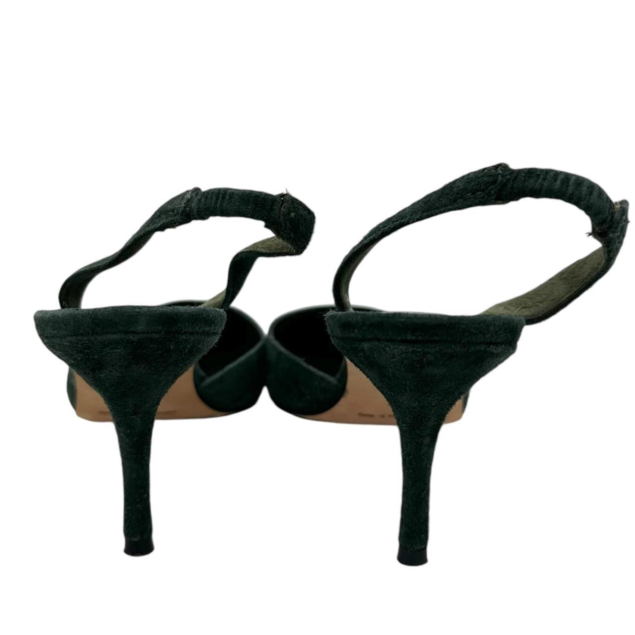 Manolo Blahnik Forest Green Suede Slingback Heels