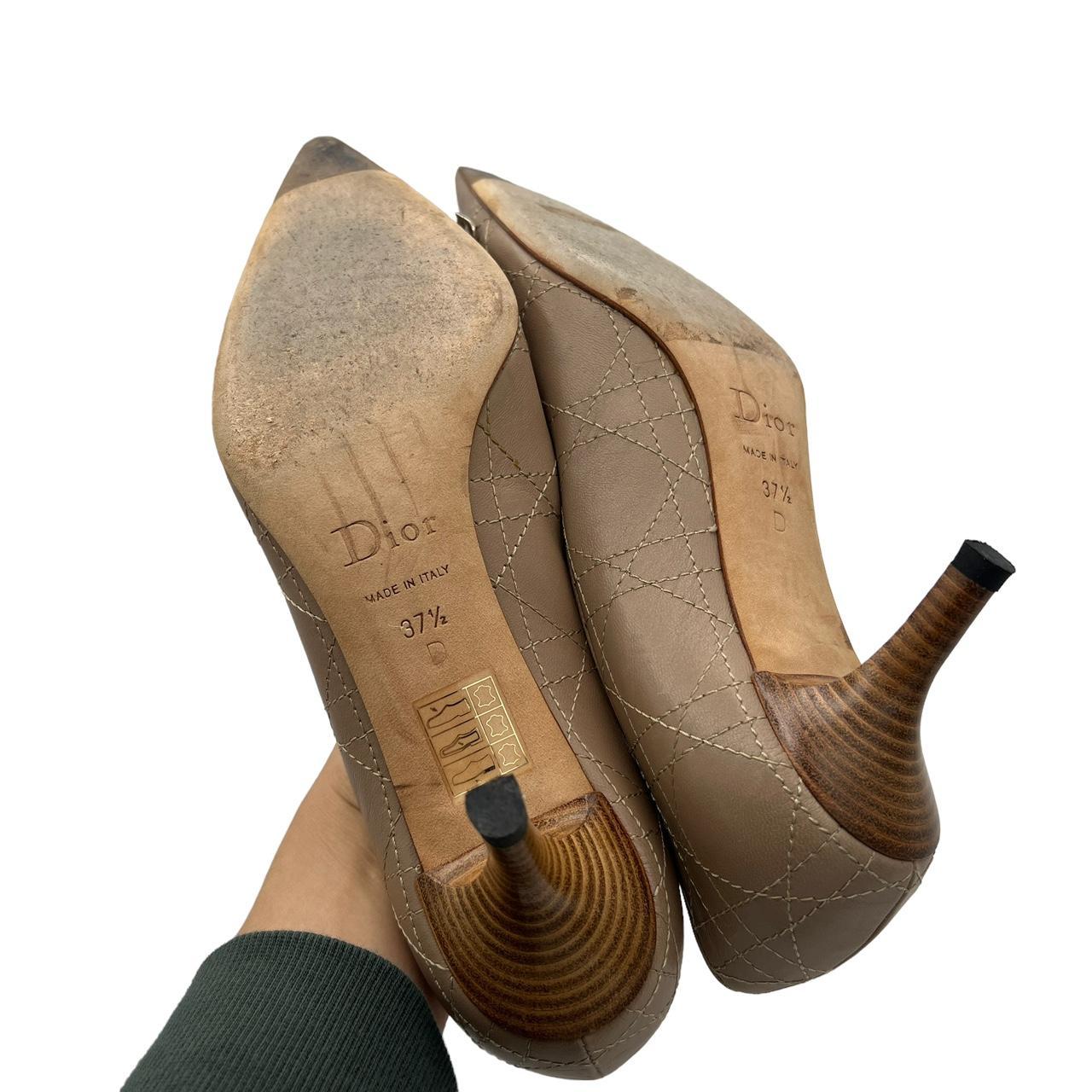 Christian Dior Pointed Toe Bow Heels Tan Quilted Leather
