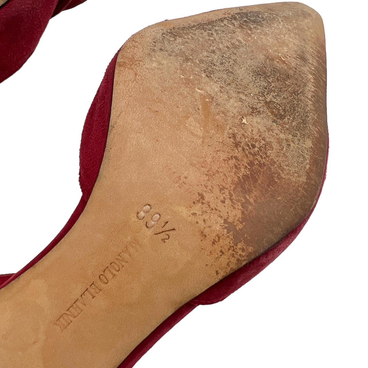 Manolo Blahnik Red Suede Slingback Heels with Bow Detail