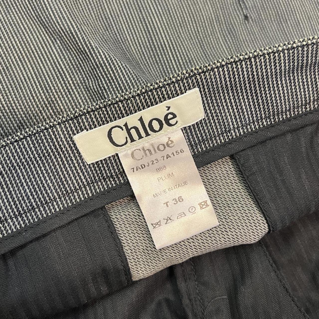 Chloé Autumn 2007 Navy and White Pinstriped Mini Skirt with Leather Logo Patch - Outfit Repeater