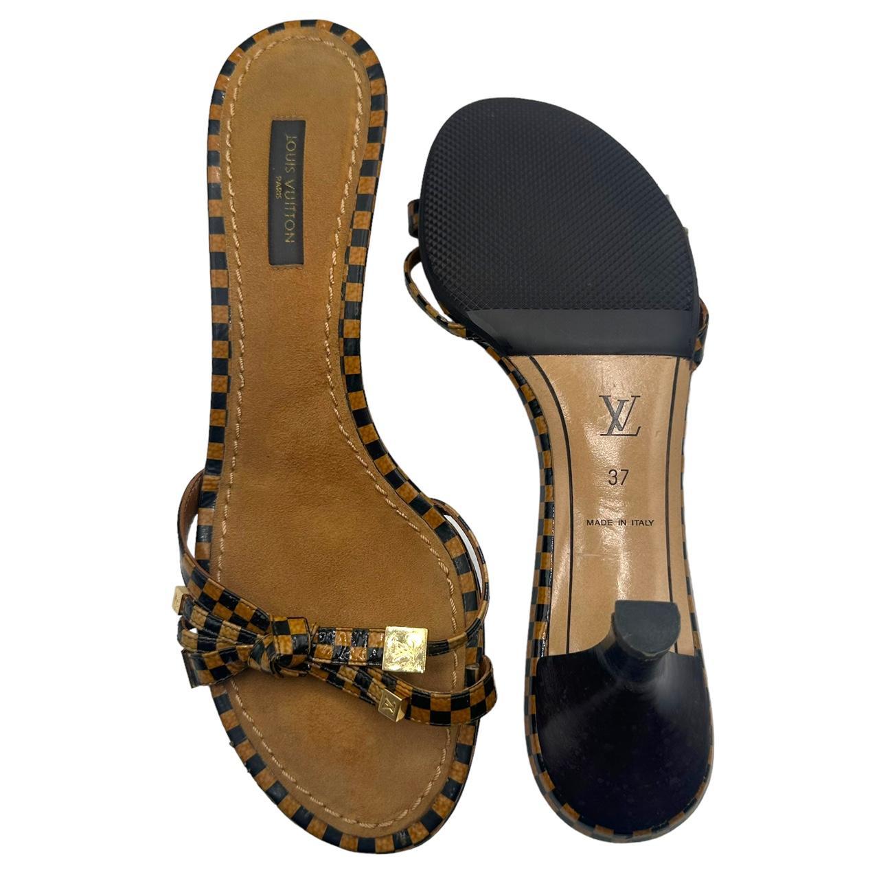 Louis Vuitton Damier Ebene Kitten Heel Sandals