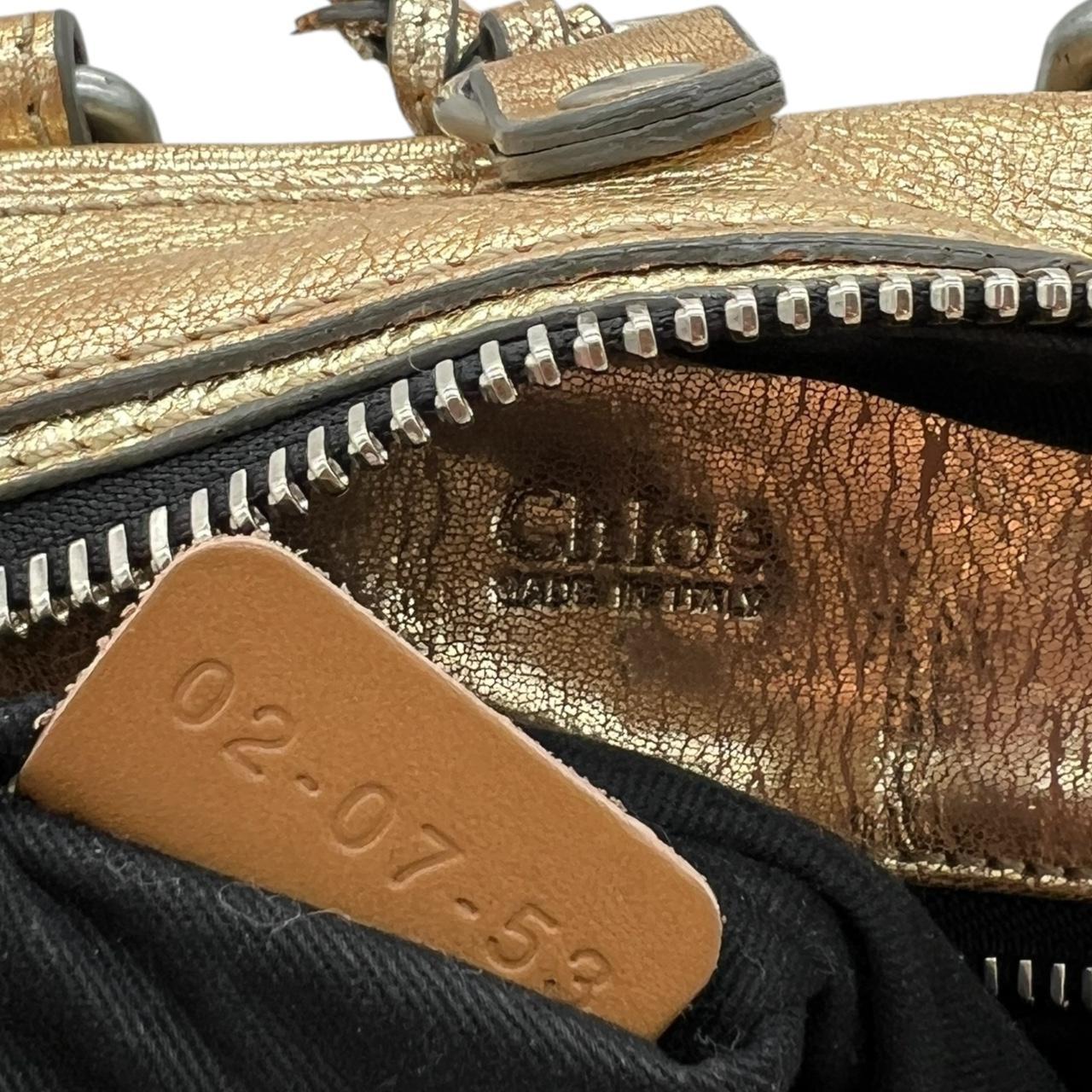 Chloé Gold Leather Shoulder Bag with Zippered Pockets