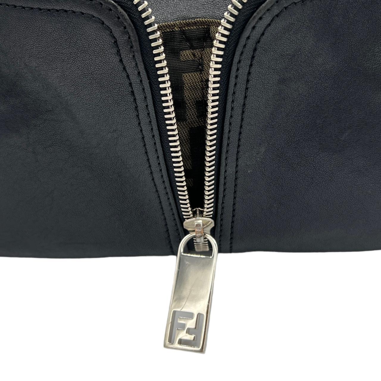 Fendi Black Leather Hobo Bag with Silver Zipper Detail