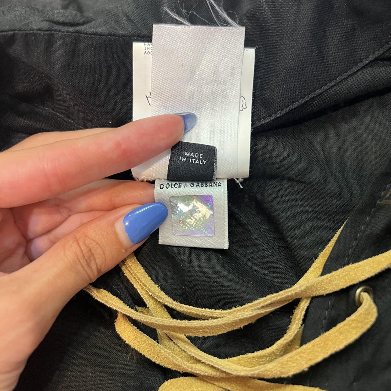 Dolce & Gabbana Black Sheer Cotton Blouse with Tan Lace Up Detail - Outfit Repeater