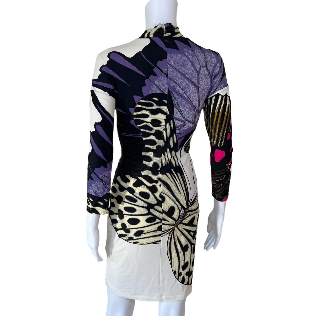 Roberto Cavalli Butterfly Print Midi Dress Black Purple Pink