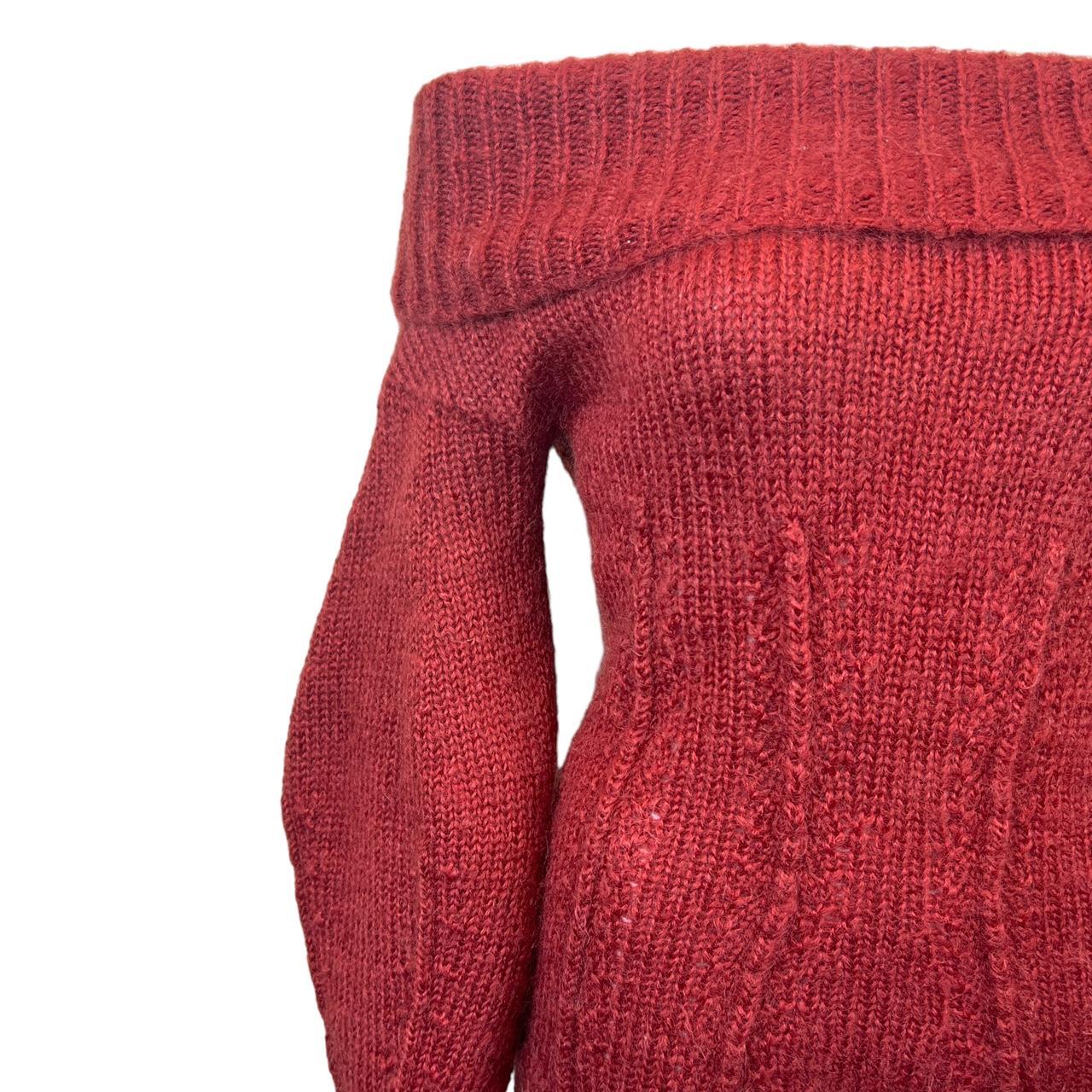 Gucci Red Mohair Off The Shoulder Puff Sleeve Sweater