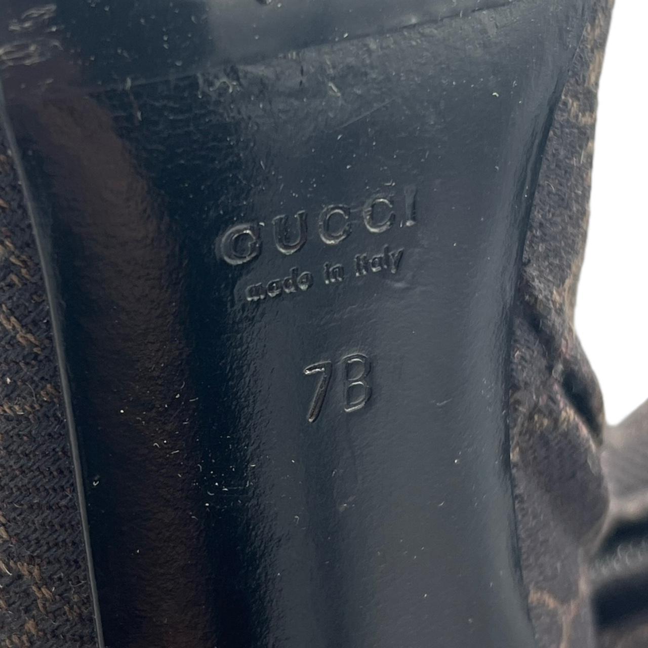 Gucci Knee High Pointed Toe Boots Brown Monogram
