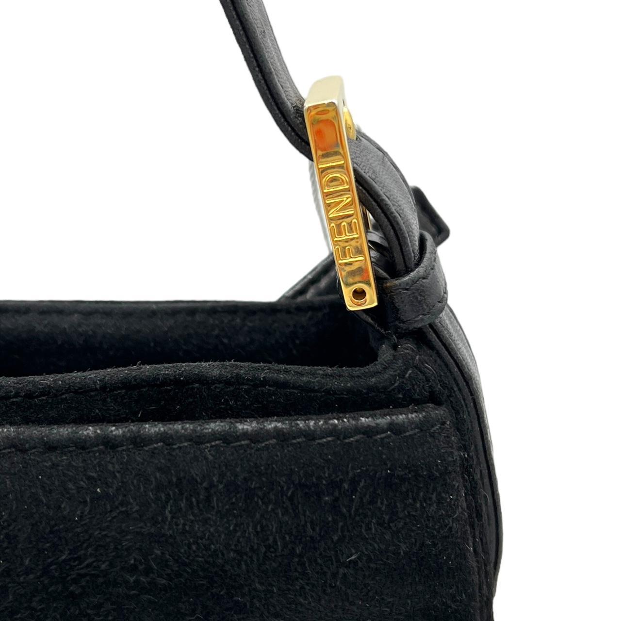 Fendi Black Suede Red Glitter Baguette Shoulder Bag