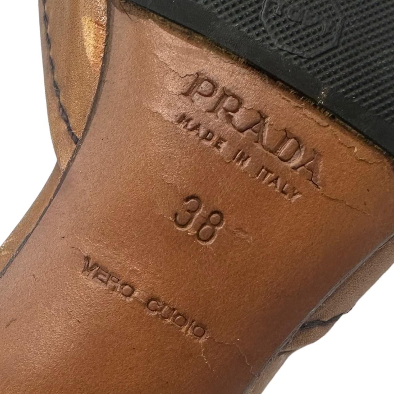 Prada Brown Leather Kitten Heel Mules with Logo Plate