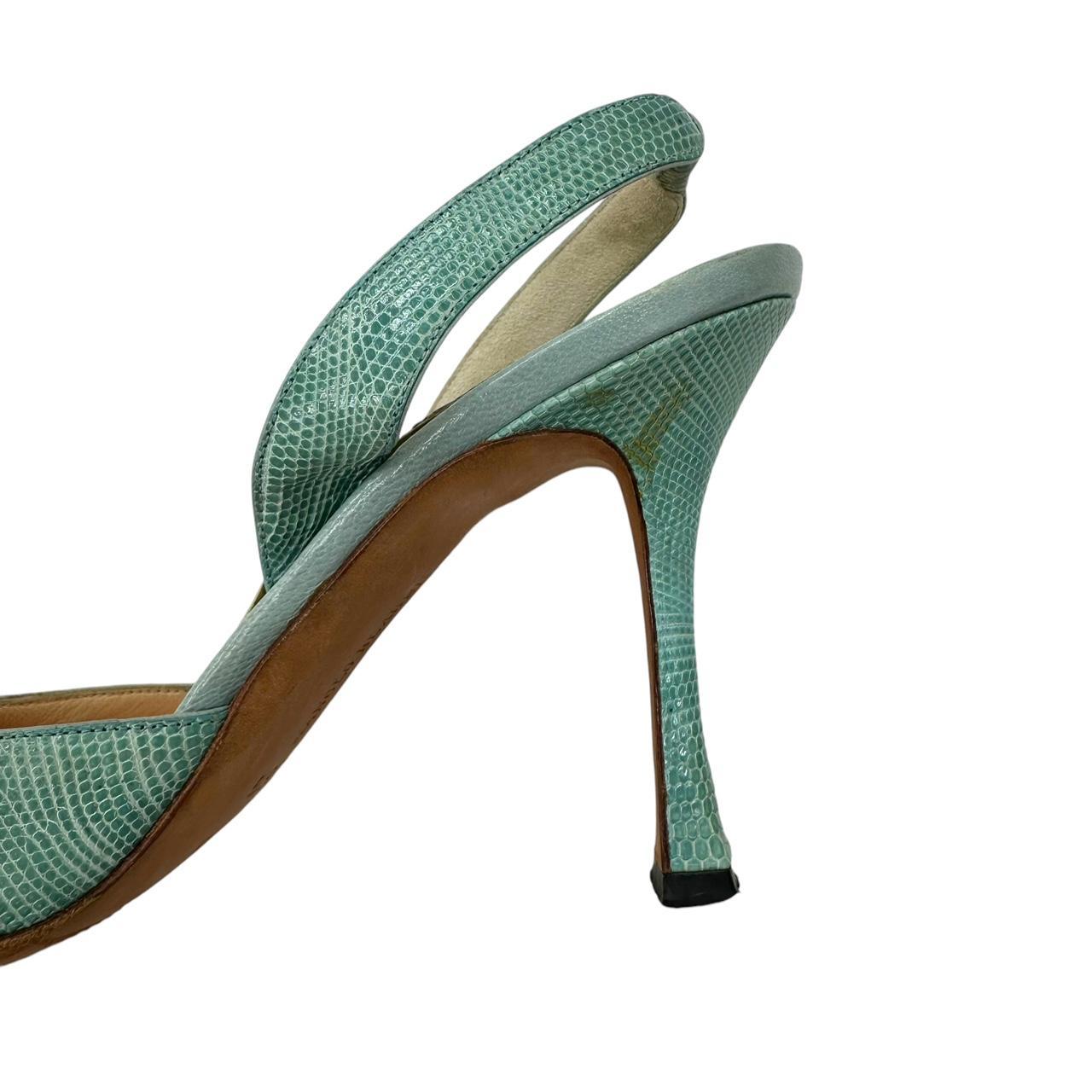 Manolo Blahnik Blue Lizard Slingback Heels - Outfit Repeater