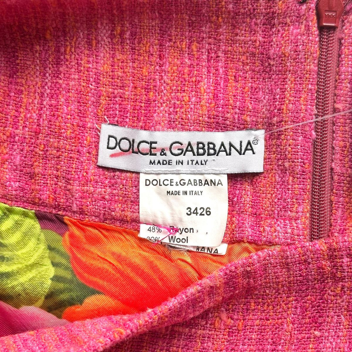 Dolce & Gabbana Pink Orange Tweed Midi Skirt