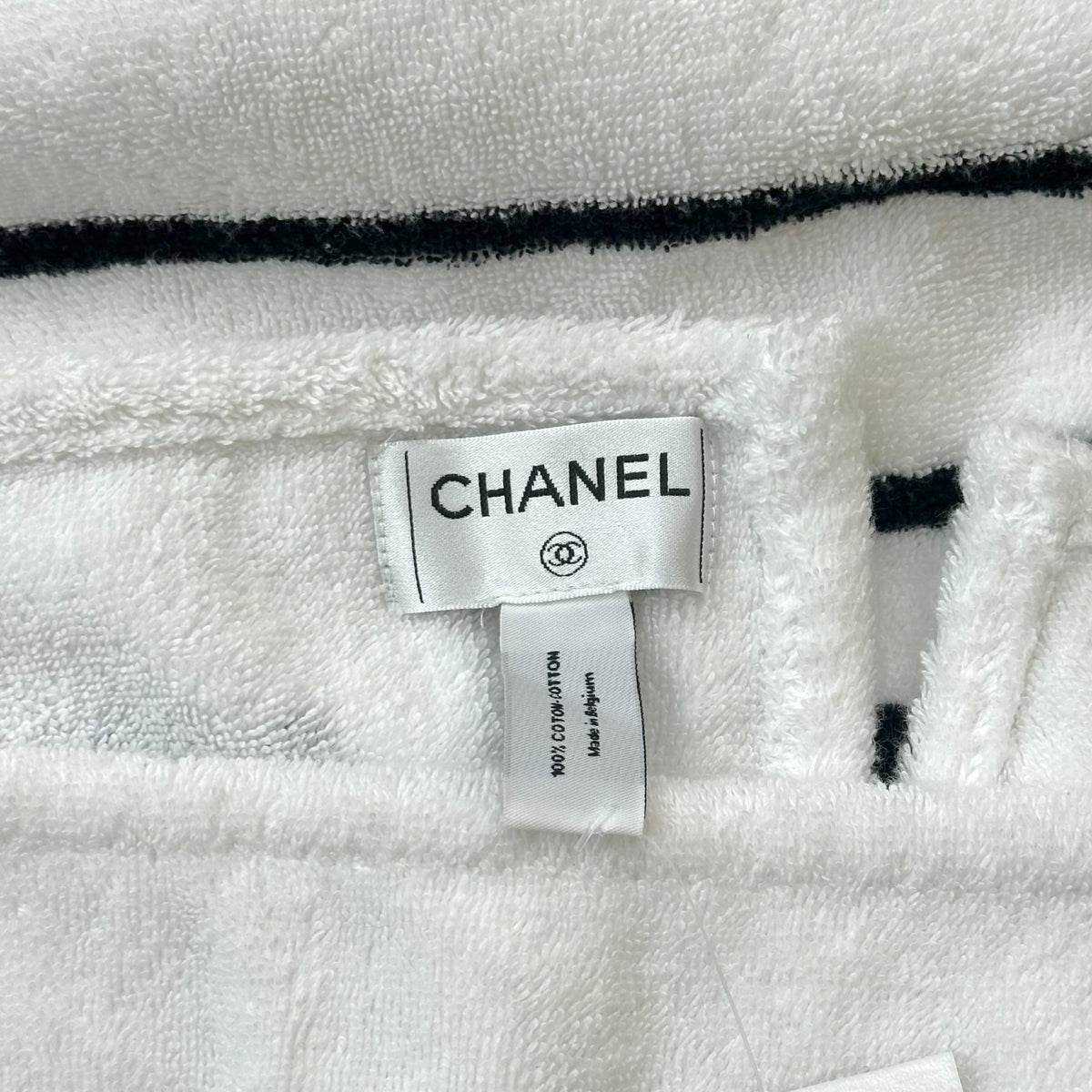 Chanel Black & White Striped CC Logo Beach Towel