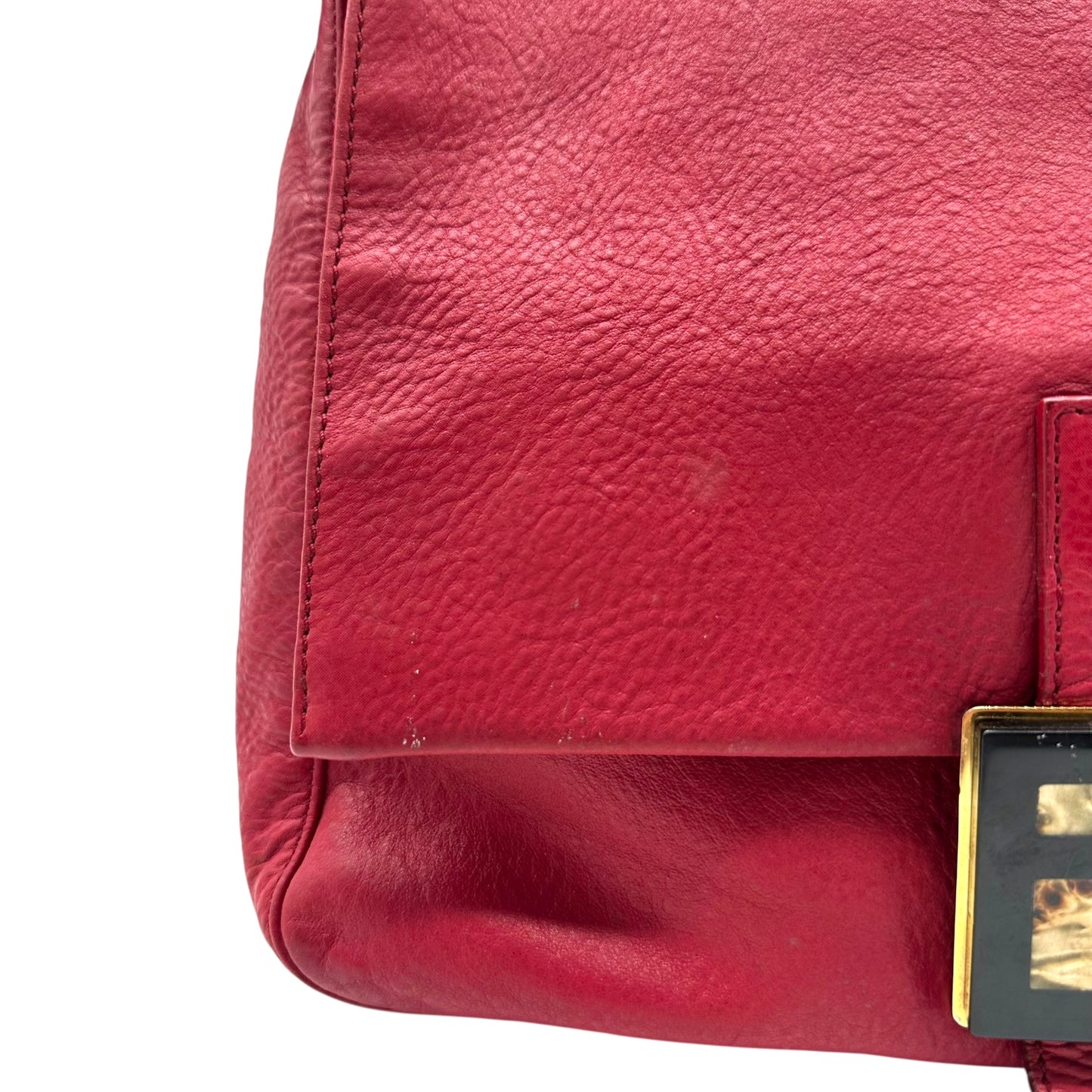 Fendi Red Nubuck & Burl Wood Big Mama Baguette Bag - Outfit Repeater