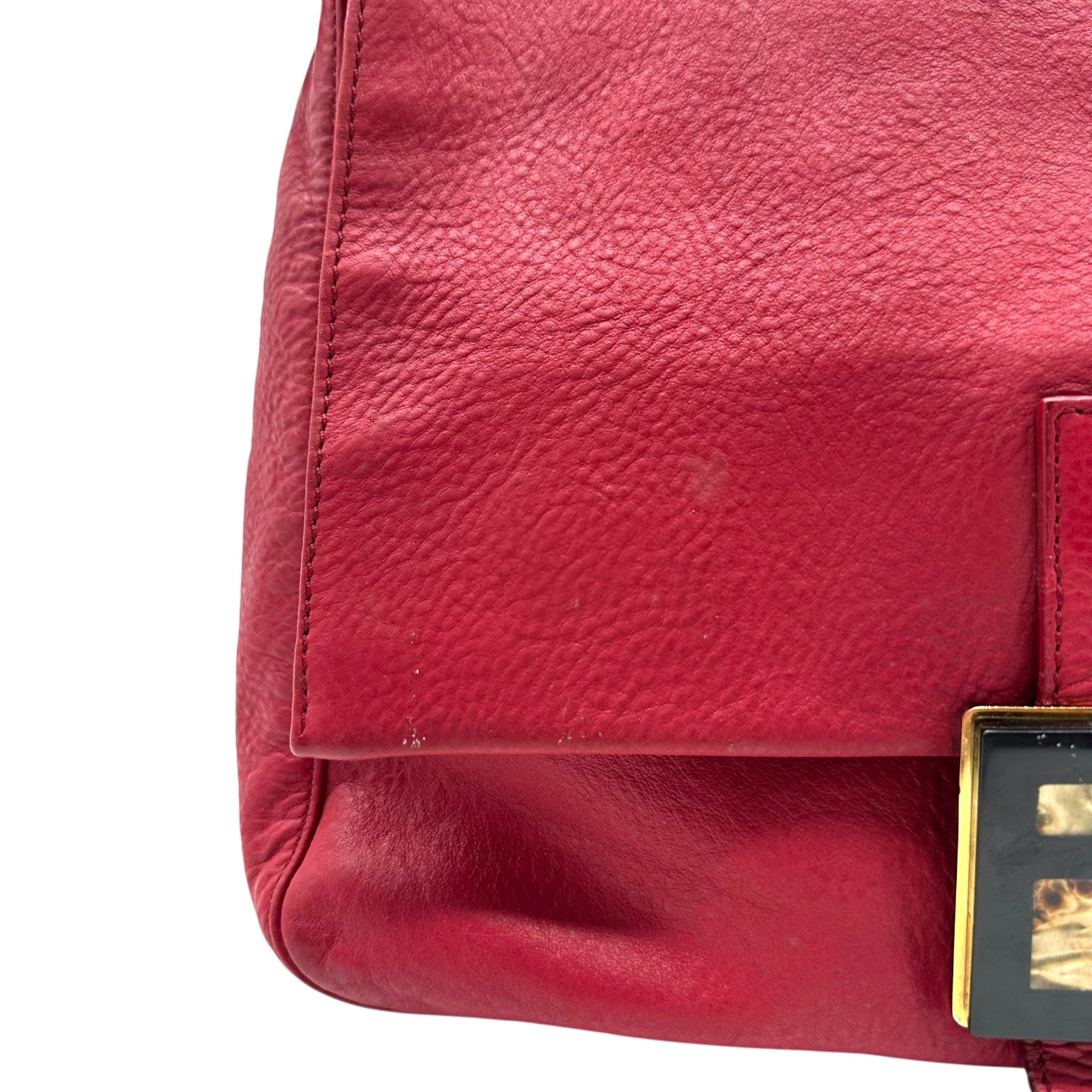 Fendi Red Nubuck & Burl Wood Big Mama Baguette Bag - Outfit Repeater