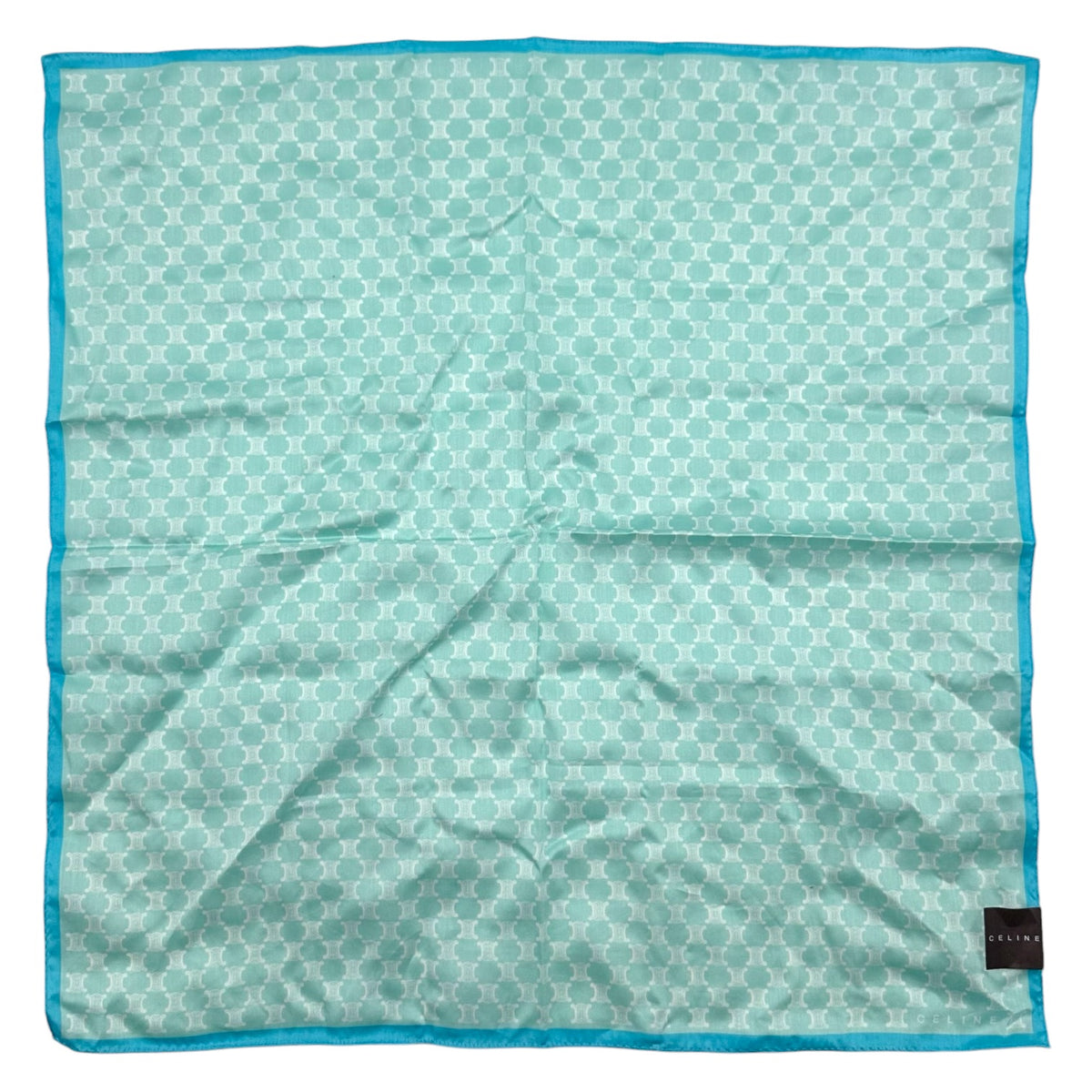 Celine Cotton Bandana Scarf Light Turquoise Blue Monogram