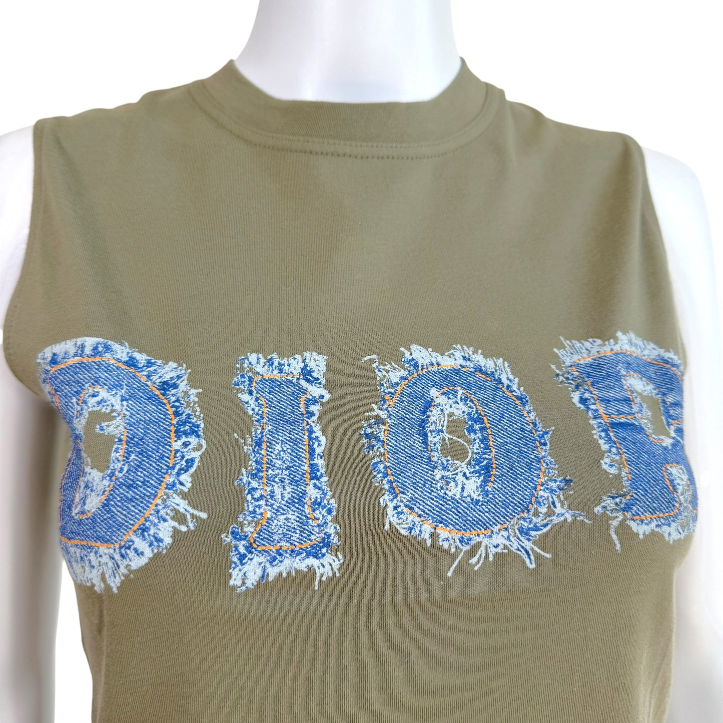 Christian Dior Denim Logo Print Tank Khaki Green