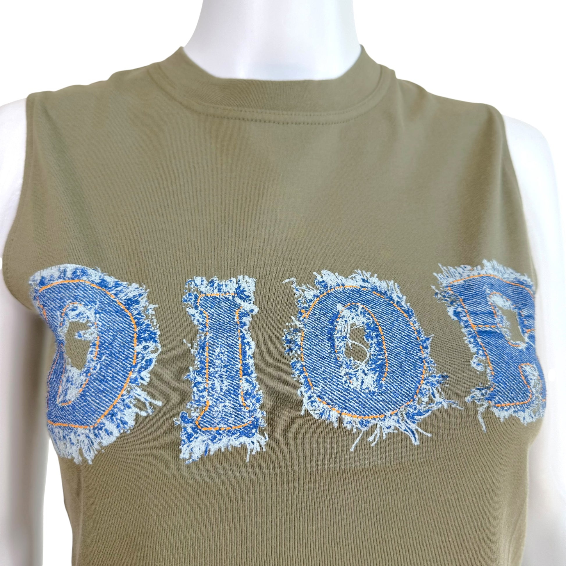Christian Dior Denim Logo Print Tank Khaki Green