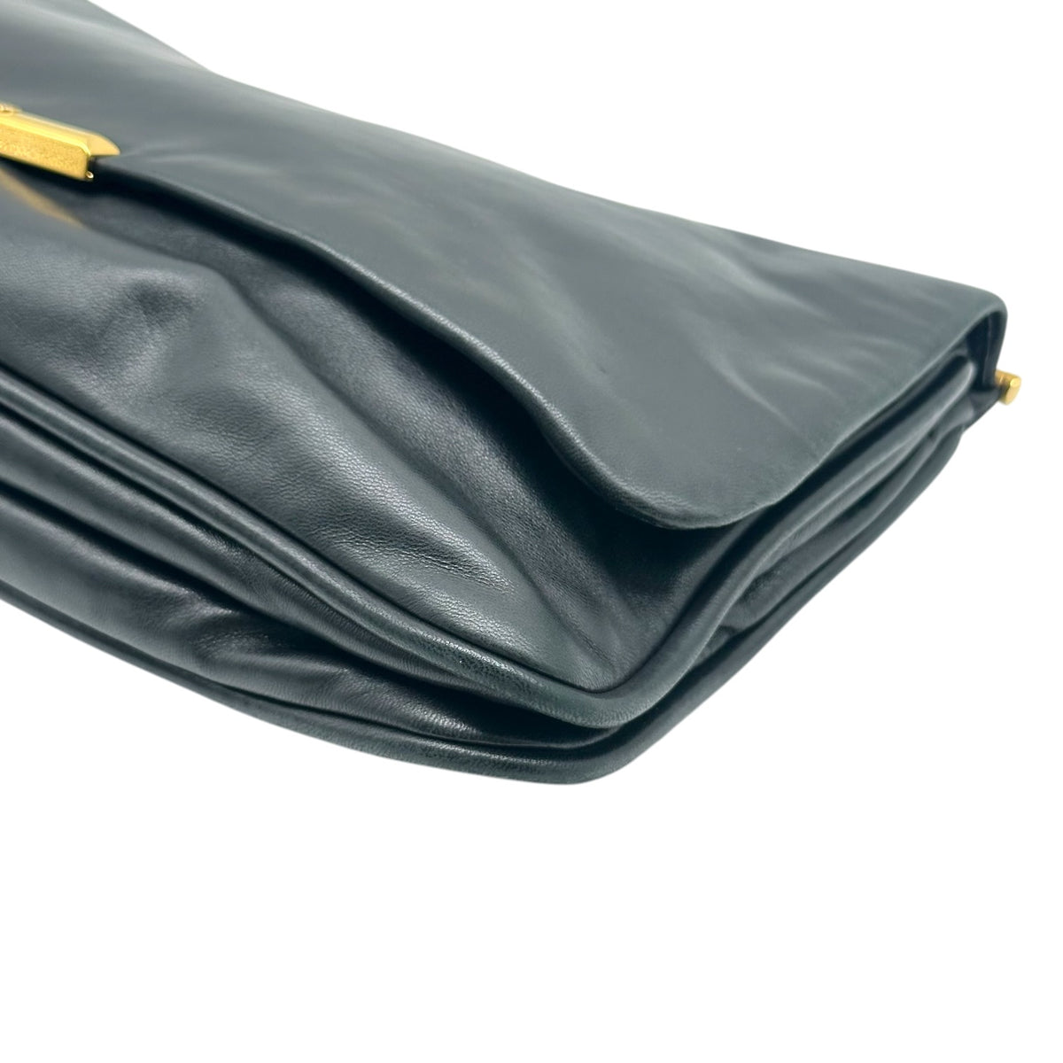 Miu Miu Black Leather Large Clutch Bag with Gold Hardware