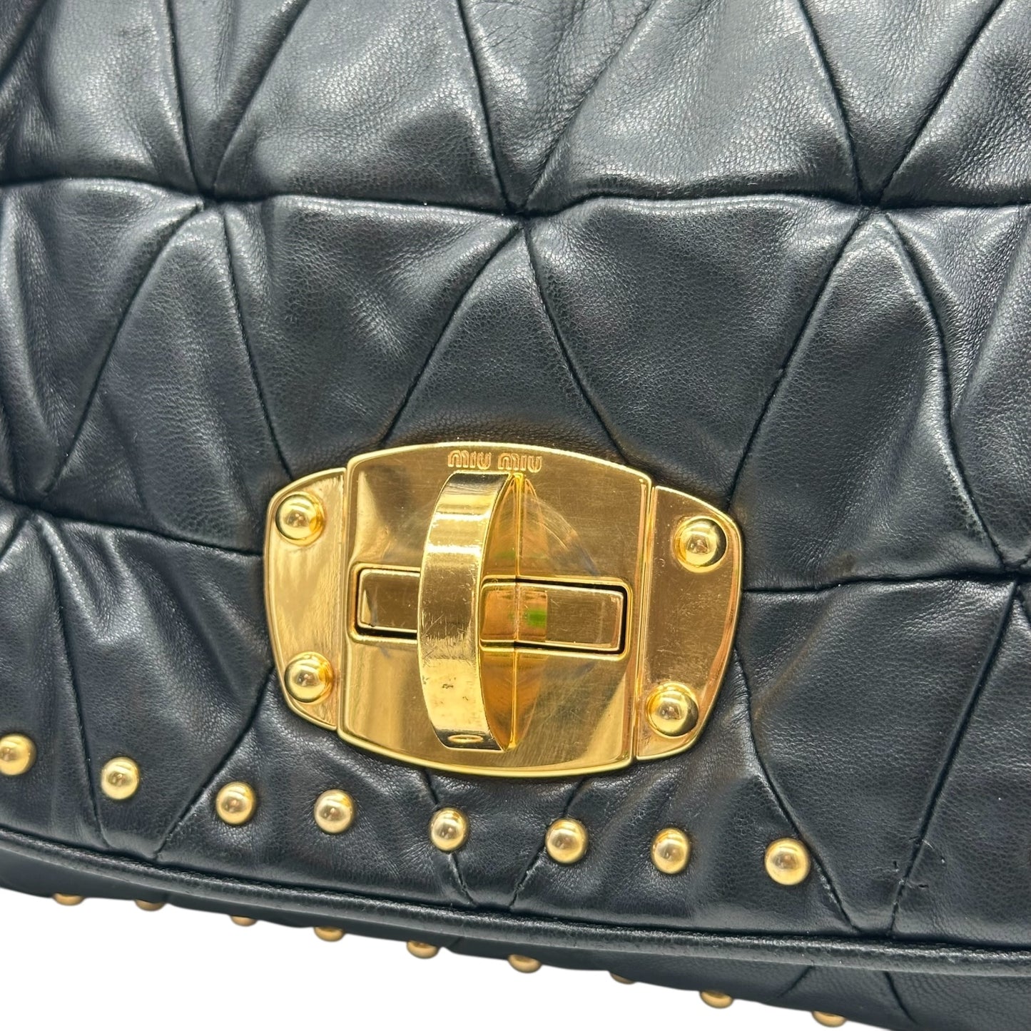 Miu Miu Black Leather & Gold Studs Quilted 2-Way Shoulder Clutch Bag - Outfit Repeater