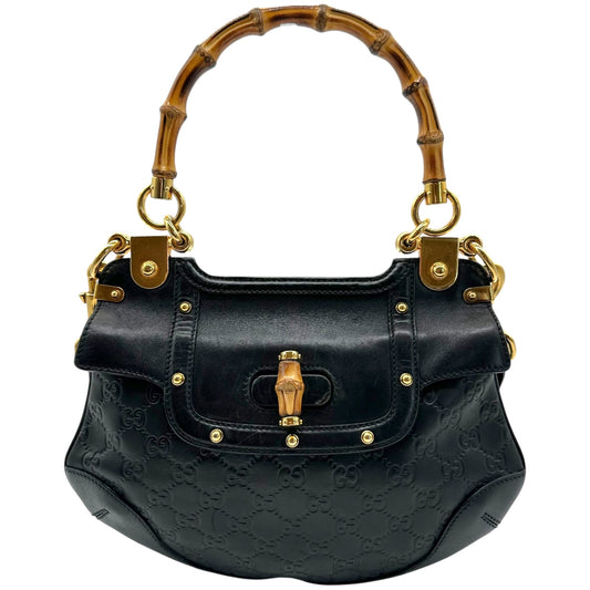 Gucci Black Guccissima Bamboo Handle Turnlock 2-Way Bag - Outfit Repeater
