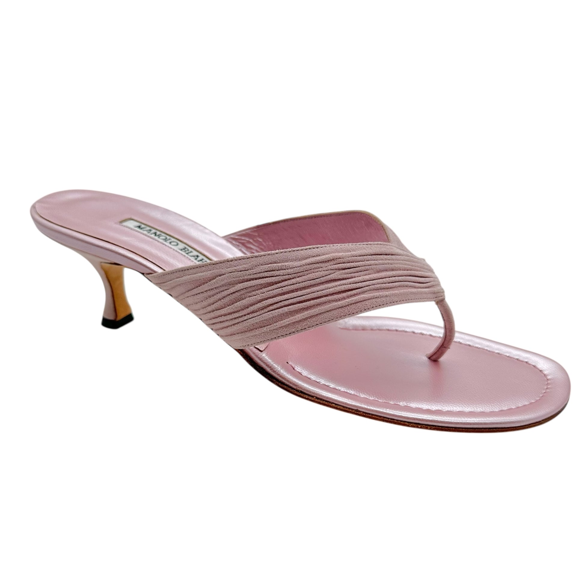 Manolo Blahnik Pink Suede Kitten Heels Flip Flops - Outfit Repeater