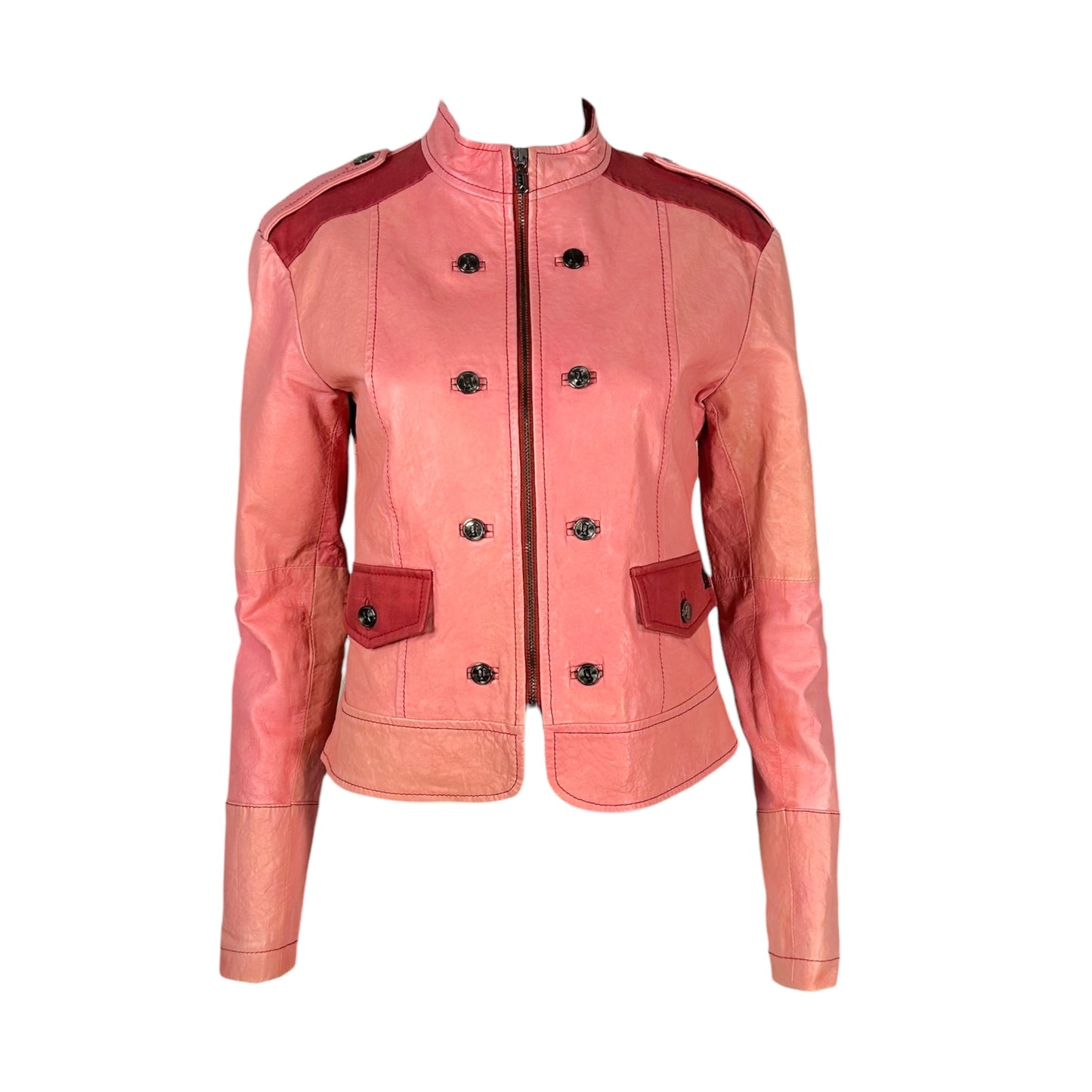 Galliano Pink Leather Military Inspired Jacket