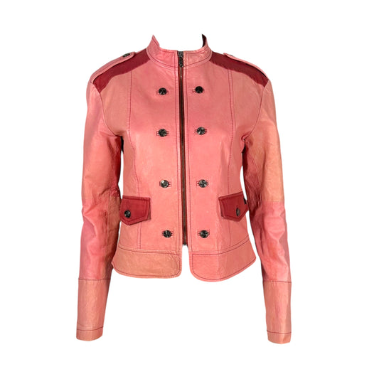 Galliano Pink Leather Military Inspired Jacket