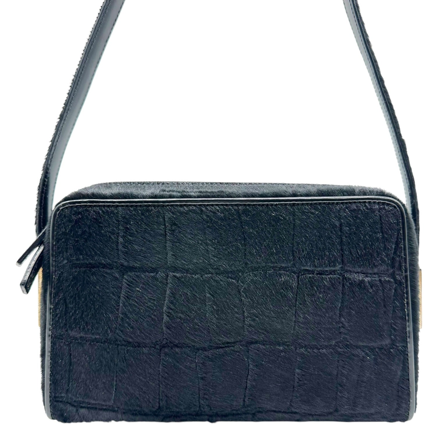 Gucci Black Croc Embossed Ponyhair Shoulder Bag
