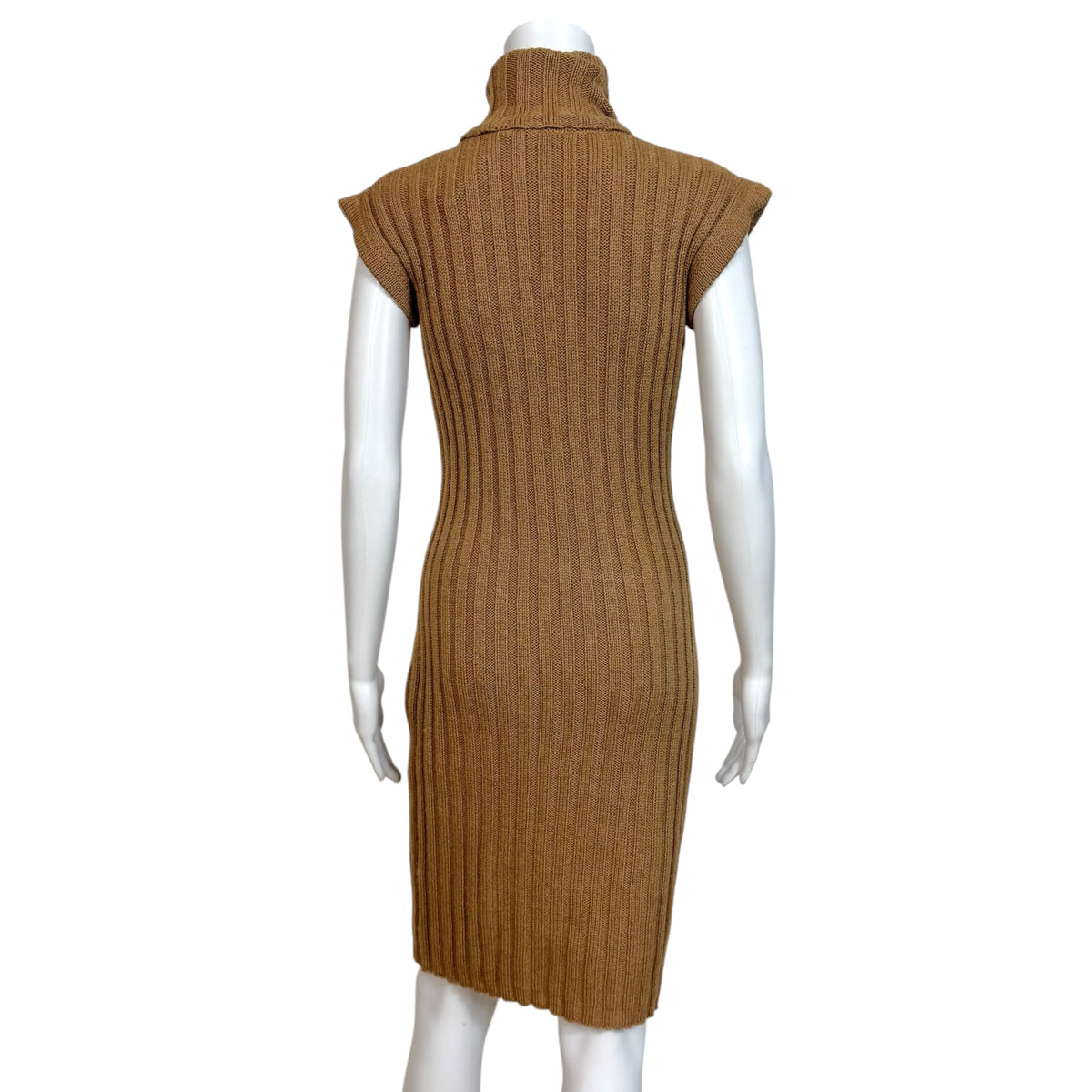 Dolce & Gabbana Tan Sleeveless Turtleneck Camel Knit Mini Dress