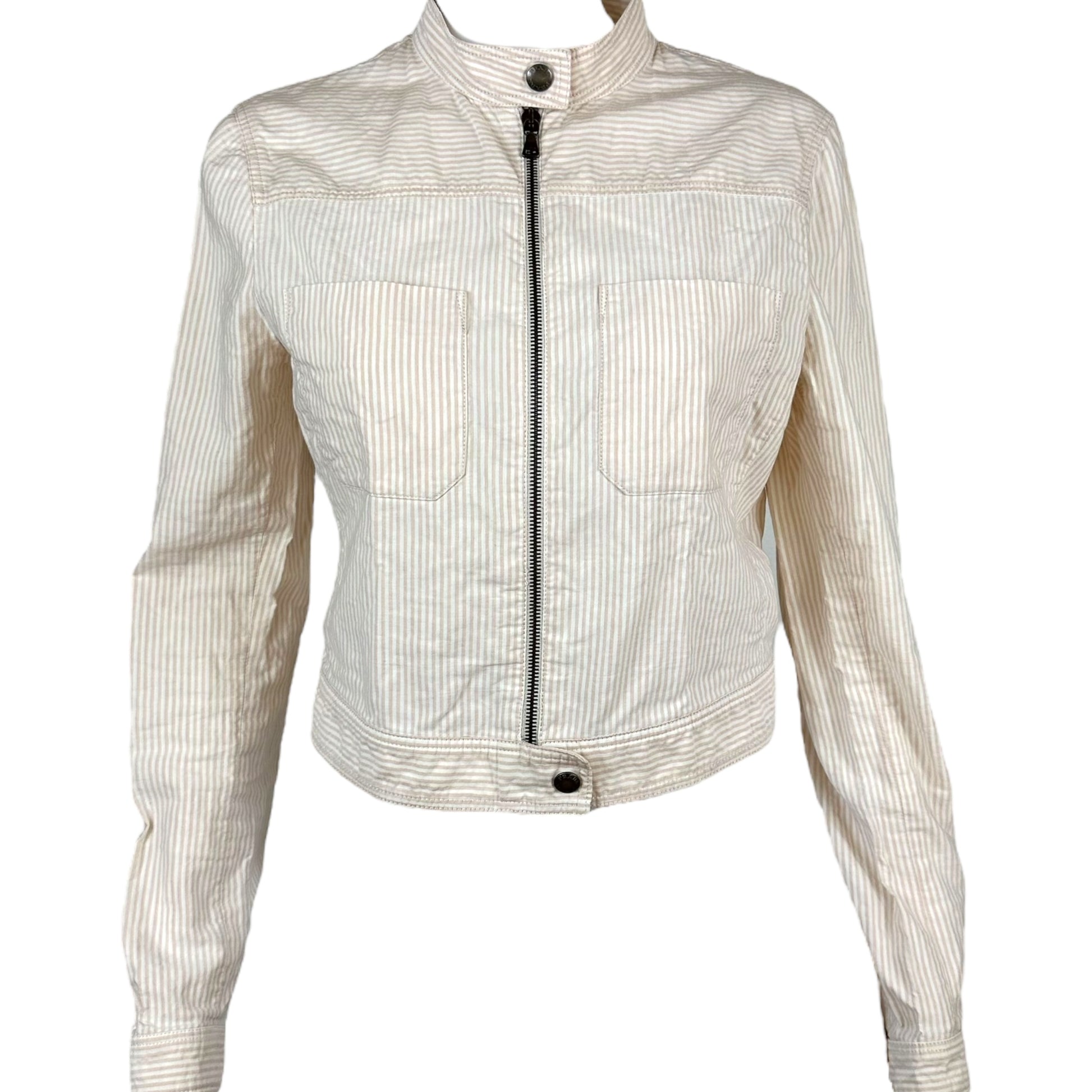 Prada Pink & White Striped Linen Blend Cropped Jacket - Outfit Repeater