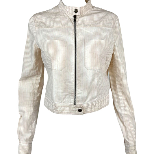 Prada Pink & White Striped Linen Blend Cropped Jacket - Outfit Repeater