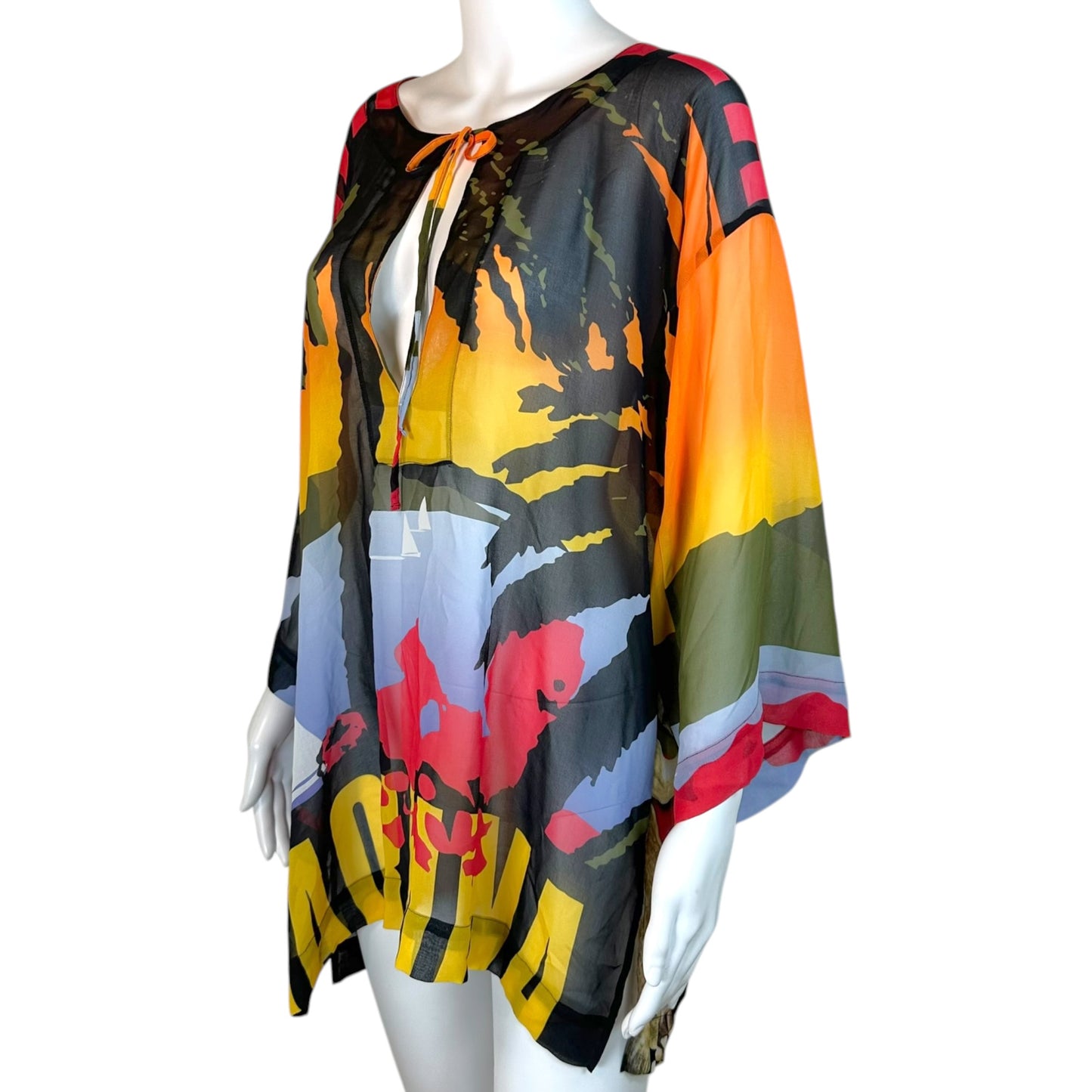 D&G Sheer Silk Mini Dress Abstract Pattern Orange Blue