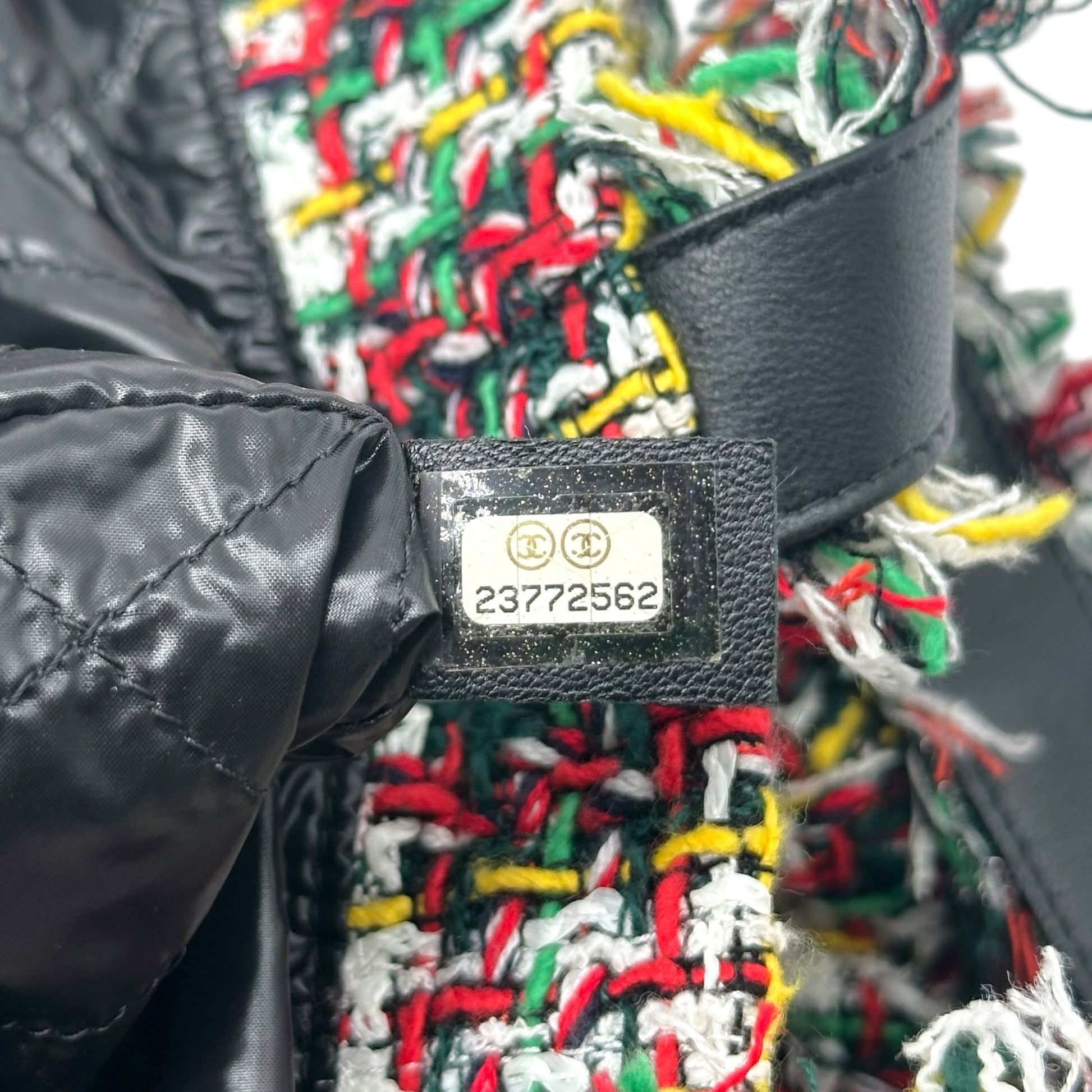 Chanel Tweed Tote Bag Red Yellow Green No.5 Logo