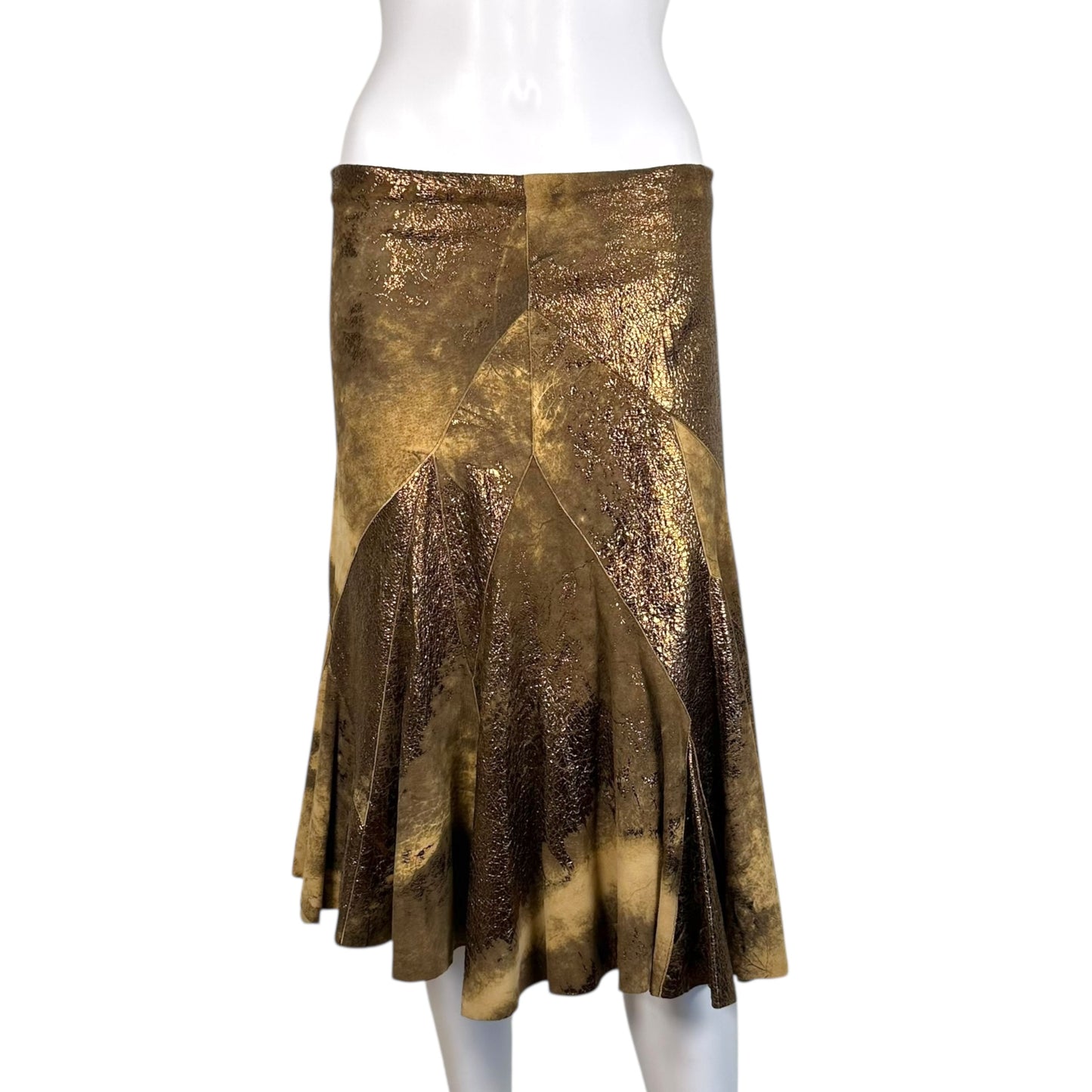 Roberto Cavalli Bronze Metallic Suede Midi Skirt