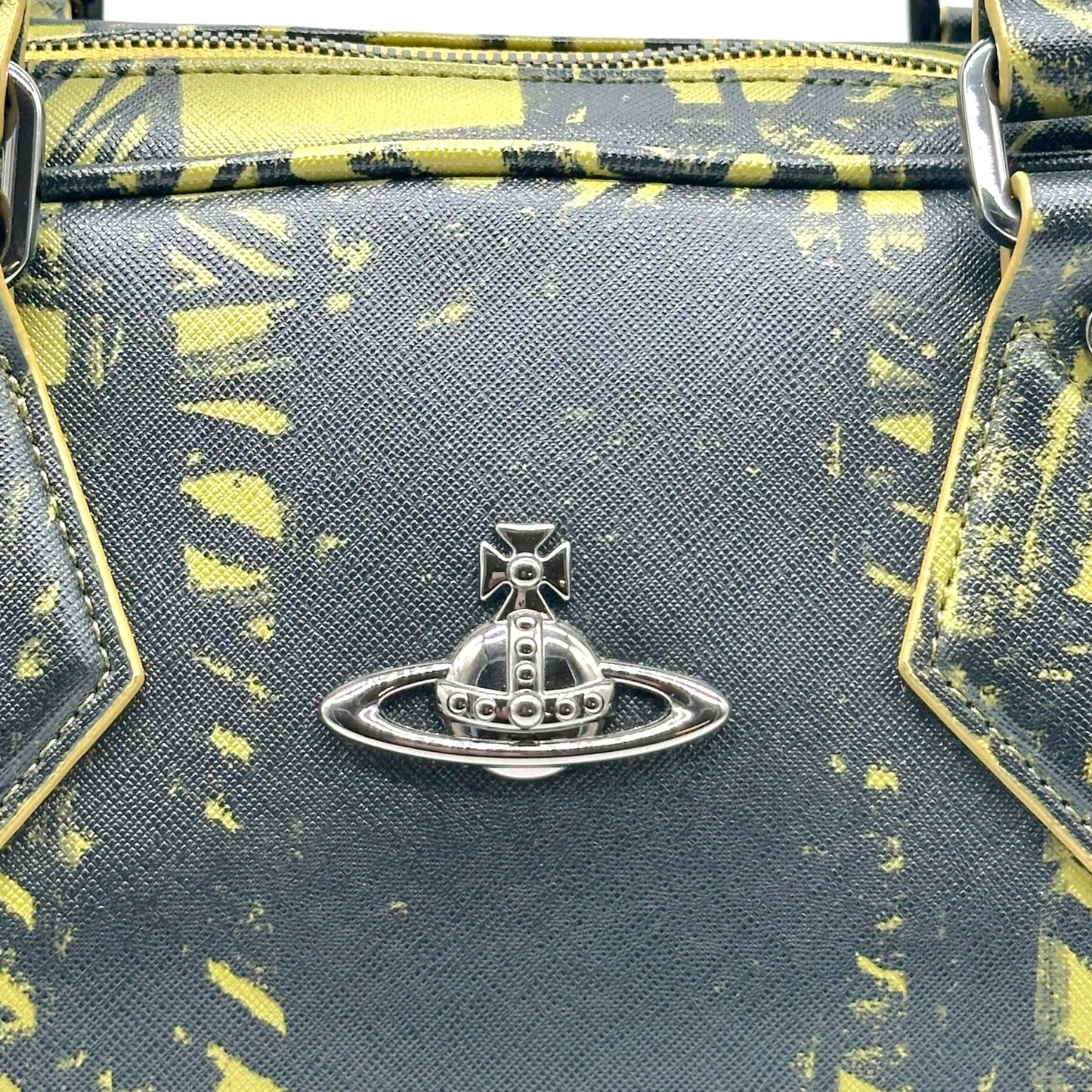 Vivienne Westwood Green & Black Scribble Plaid Print Bowler 2-Way Bag