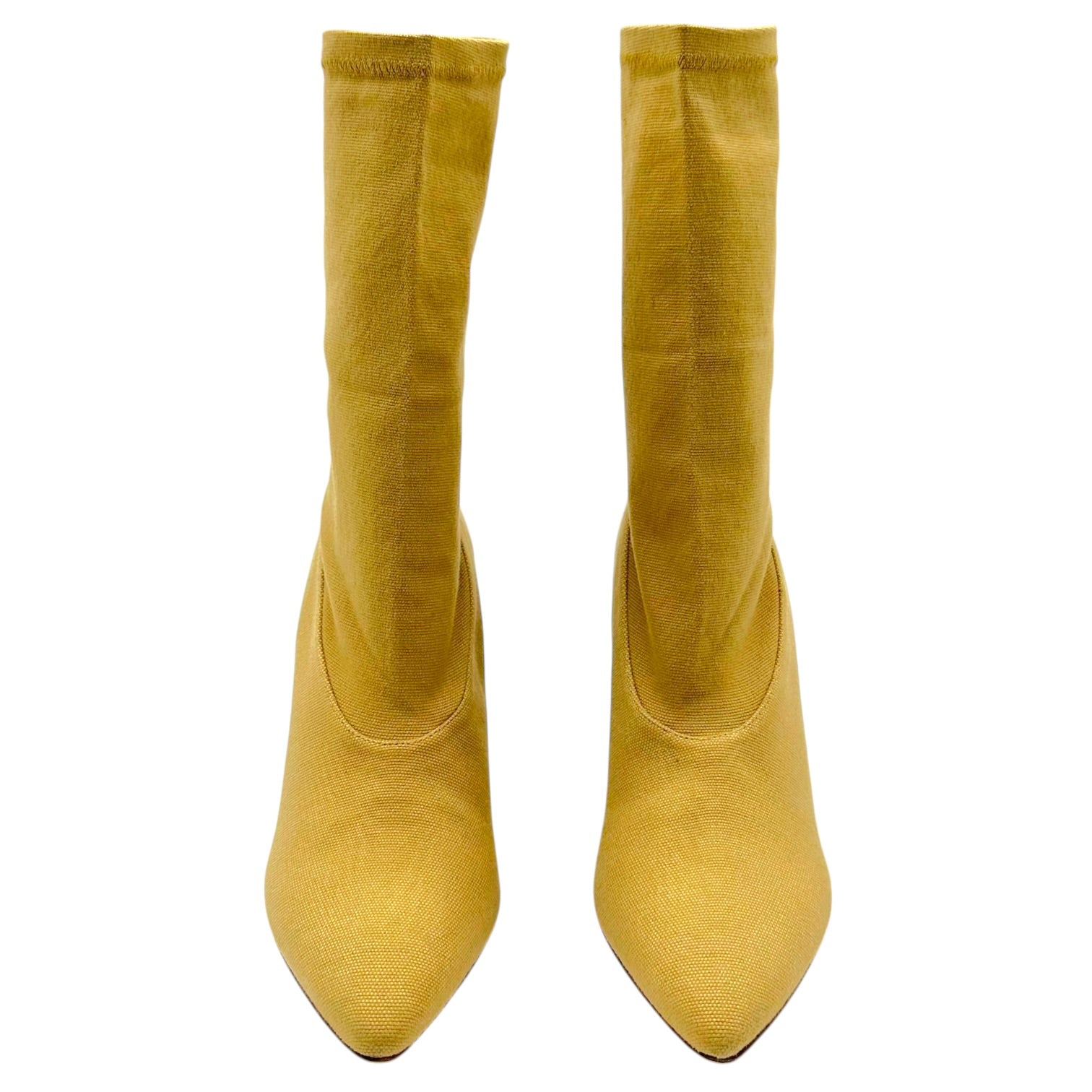 Yeezy Beige Stretch Canvas Pointed Toe Heeled Boots