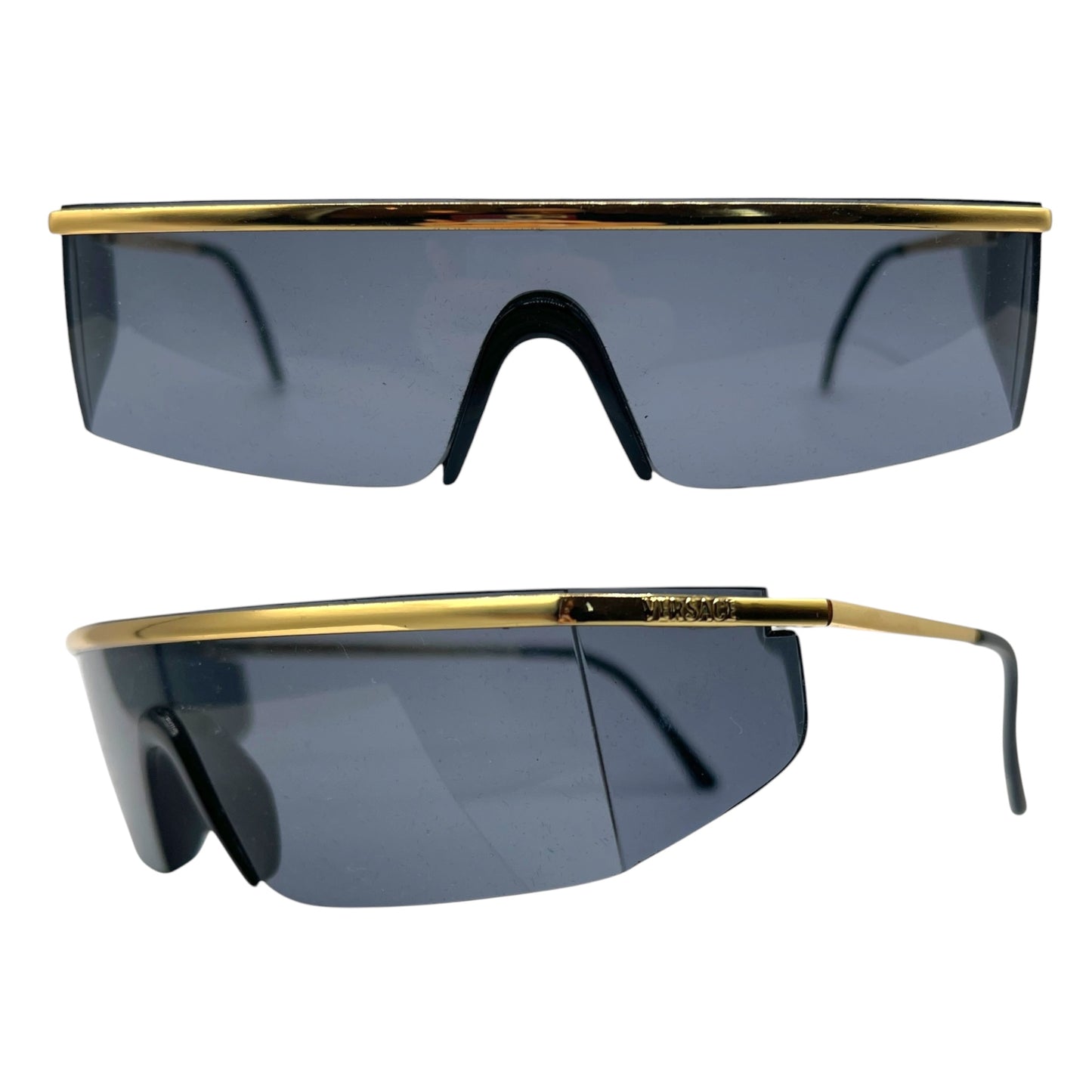 Versace N60 Black & Gold Shield Sunglasses w/ Case