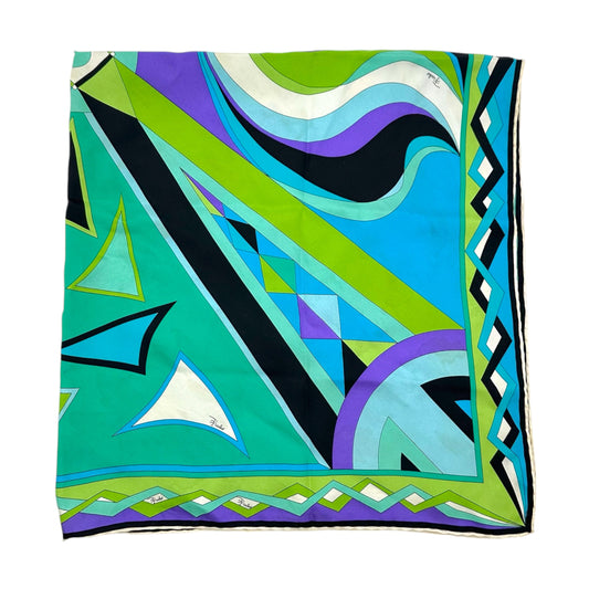 Emilio Pucci Silk Square Scarf Blue Green Printed Large