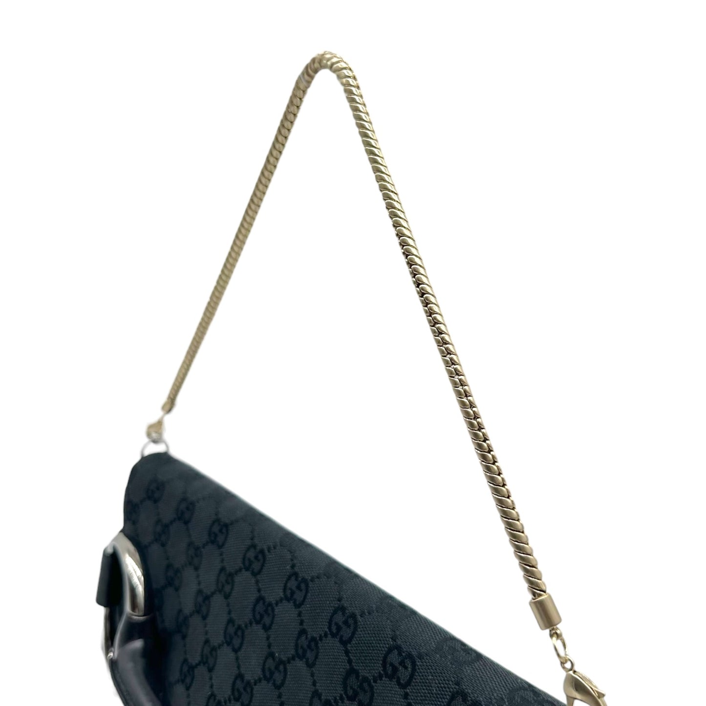 Gucci Black Studded Monogram Large Horsebit Clutch