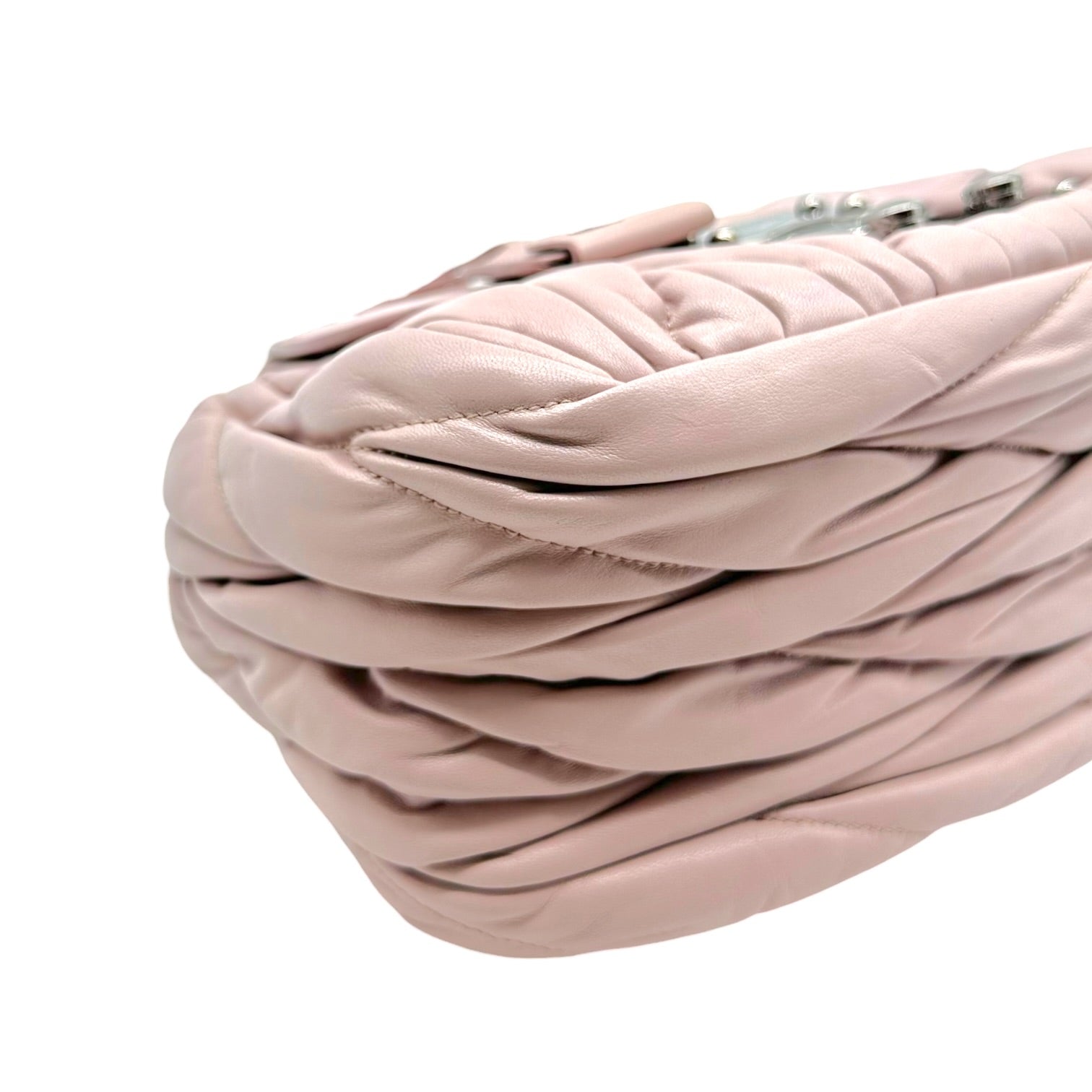 Miu Miu Quilted Leather Shoulder Bag Pink Silver