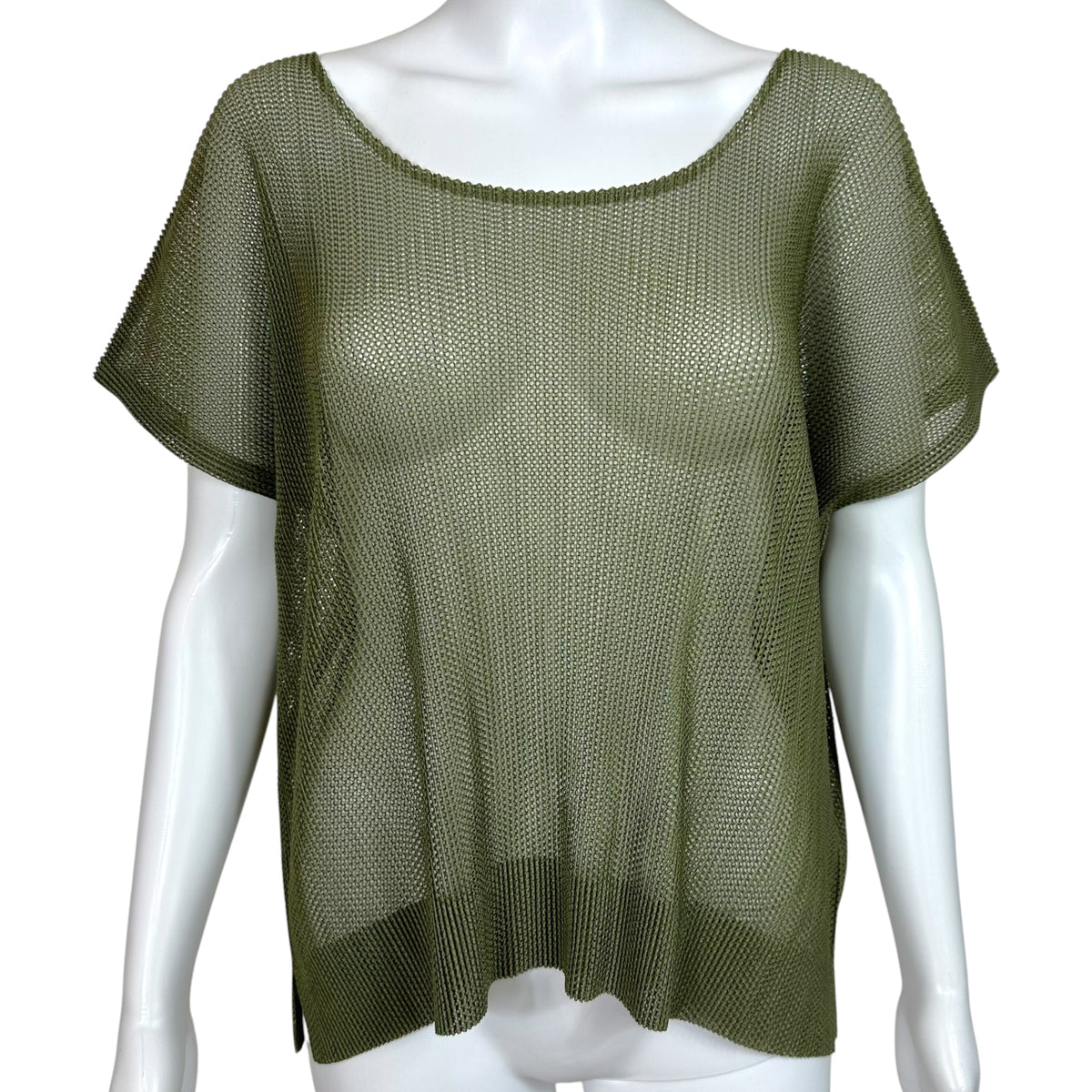 Issey Miyake Pleats Please Khaki Green Boxy-Cut Top