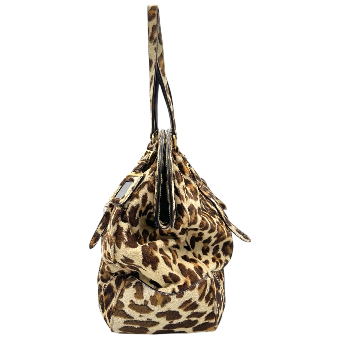 Prada Leopard Print Ponyhair Oversized Bowler Bag