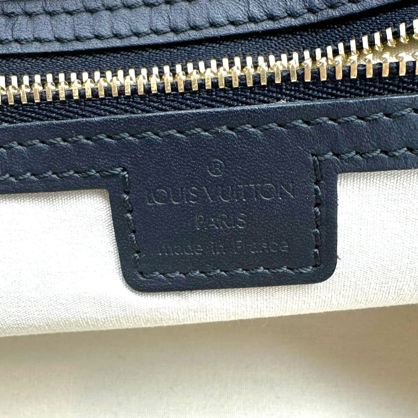Louis Vuitton Navy Blue Lin Monogram East West Alma Bag - Outfit Repeater