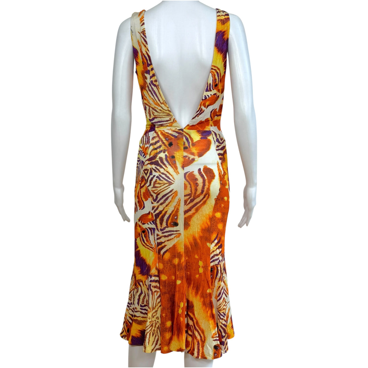 Just Cavalli Roberto Cavalli Orange & Purple Tiger Print Open-Back Midi Dress