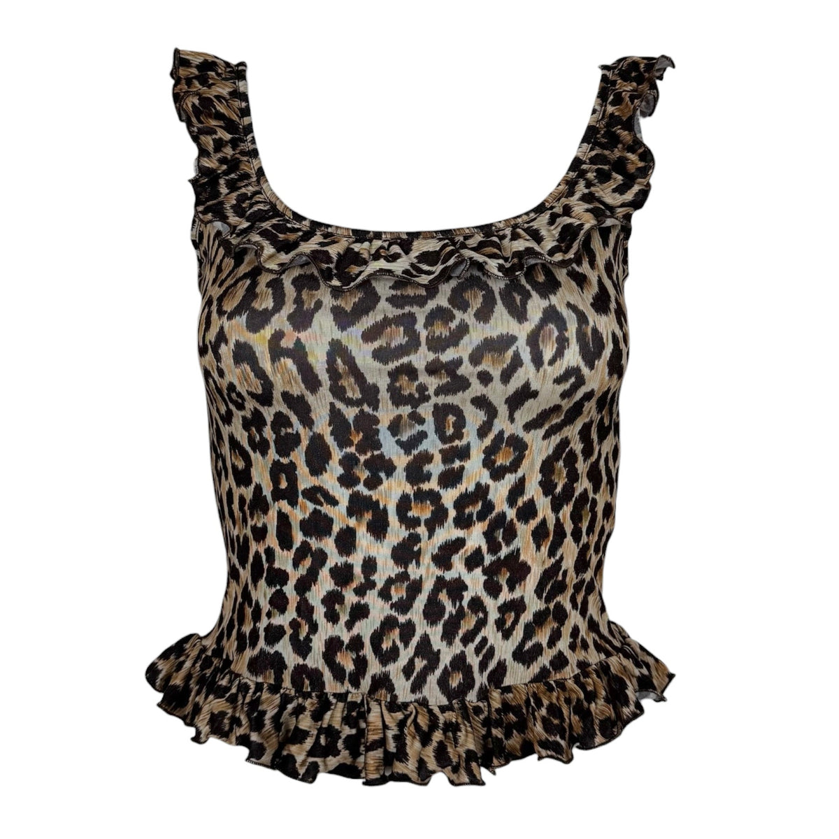 D&G Dolce & Gabbana Ruffle Trim Leopard Print Tank Top