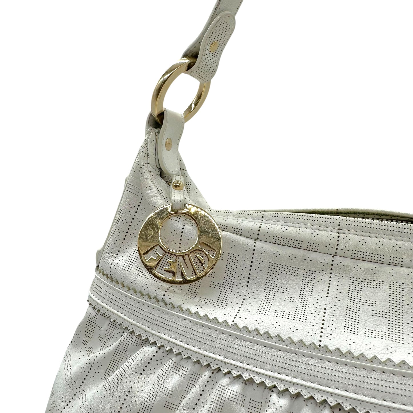 Fendi Large Chef Shoulder Bag White Perforated Leather