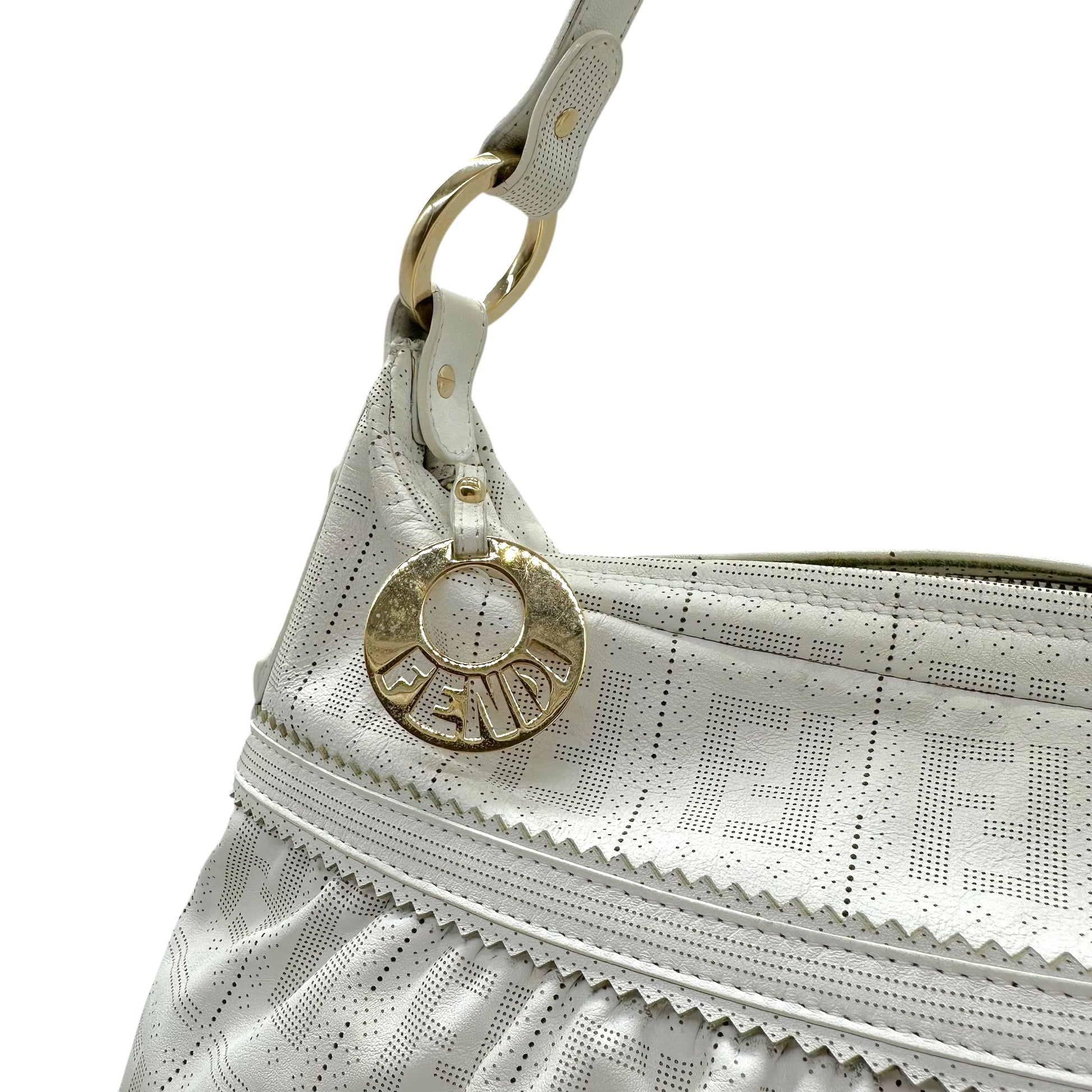 Fendi Large Chef Shoulder Bag White Perforated Leather