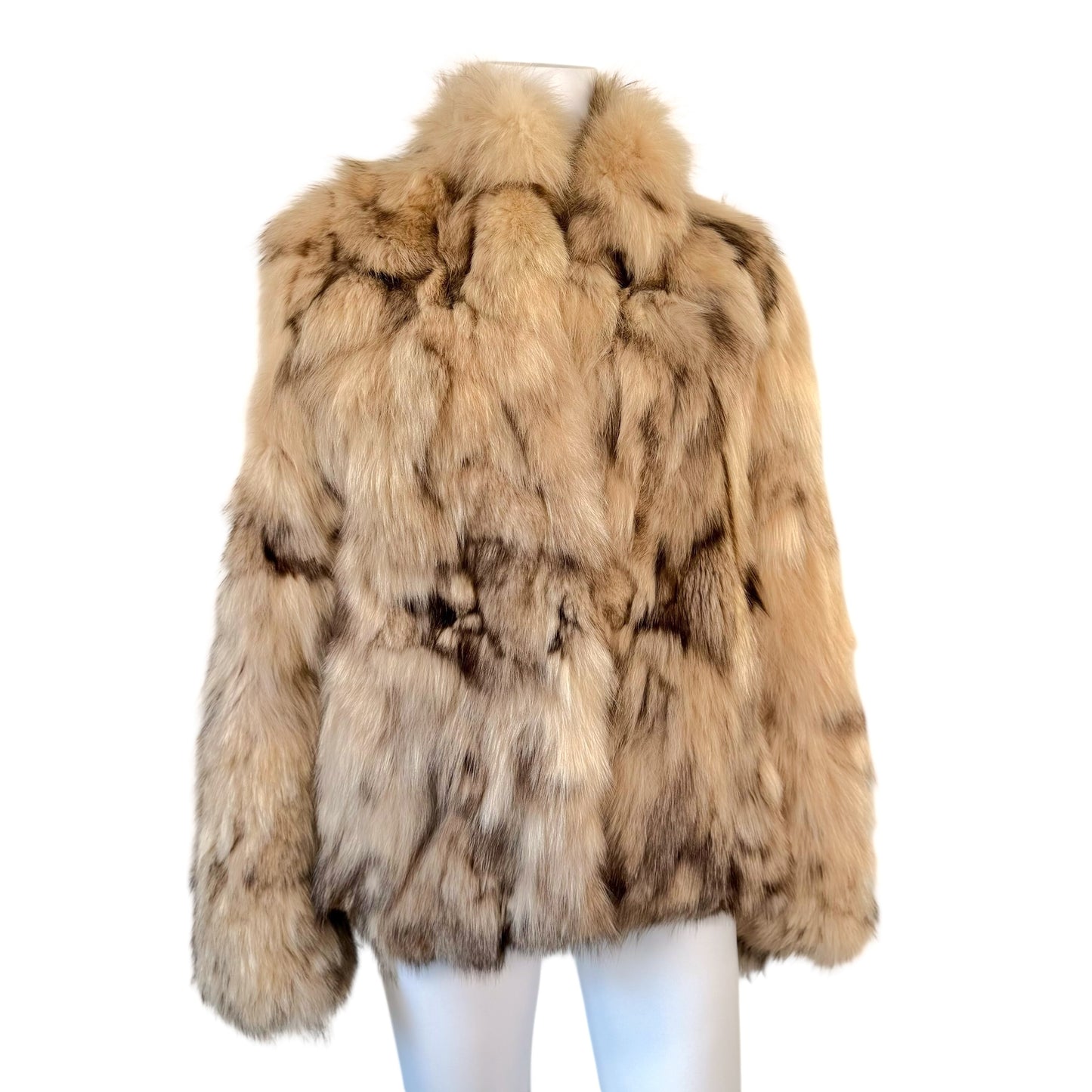Vintage Fox Fur Coat Beige White Patchwork Design