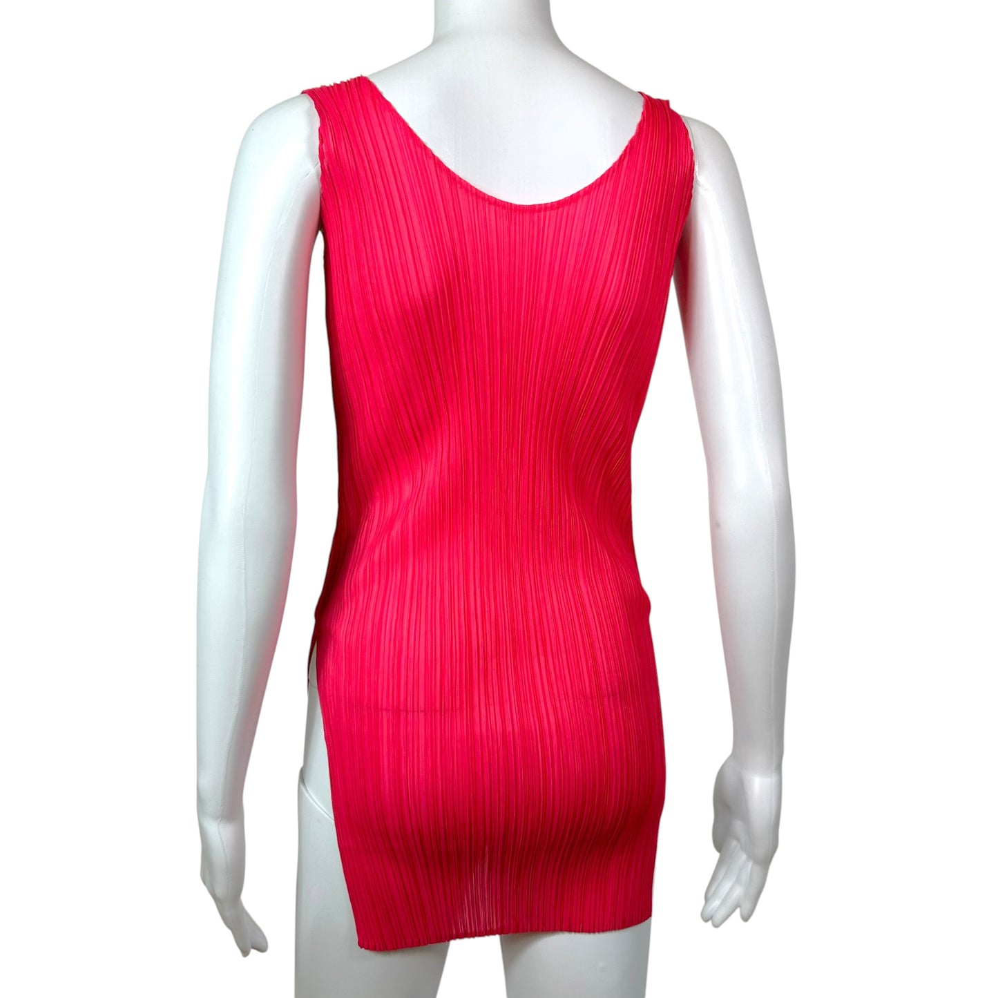 Issey Miyake Pleated Hot Pink Pleated Side Slit Tunic Top