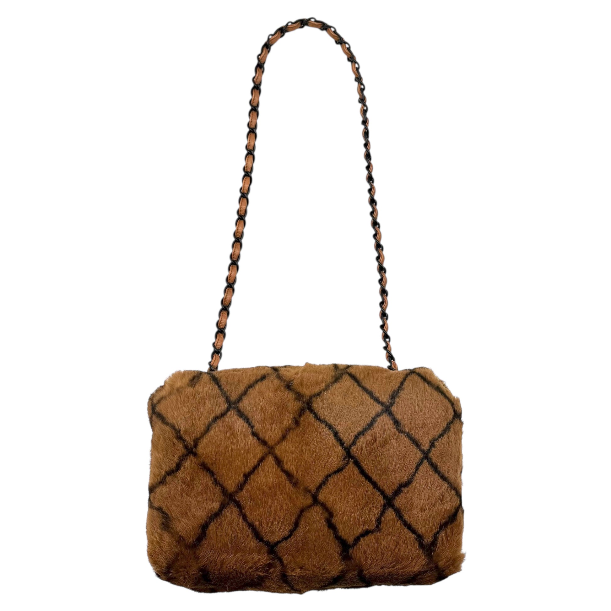 Chanel Brown & Black Rabbit Fur Matelasse Flap Bag 2000-02 - Outfit Repeater